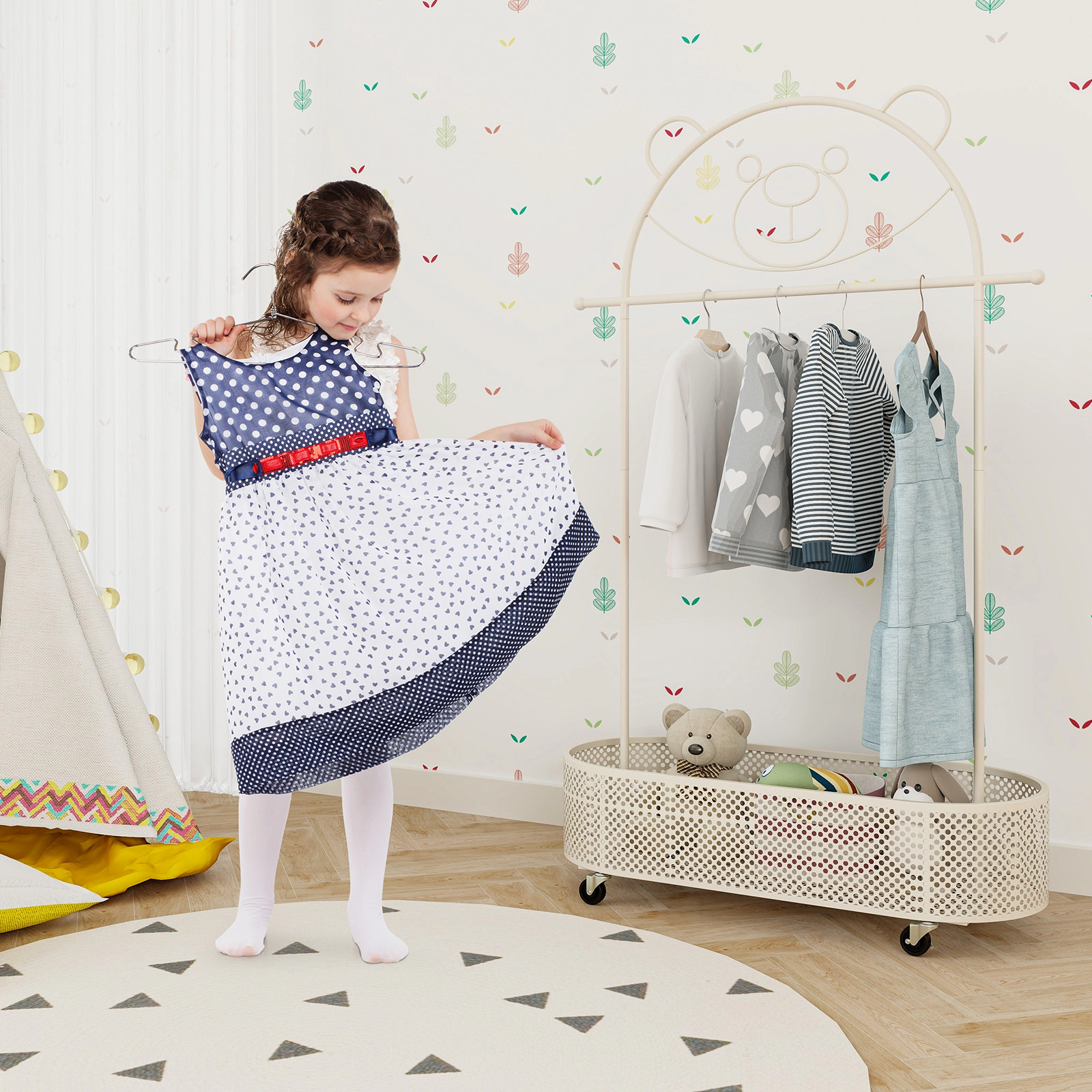 Hivvago Rolling Clothing Rack for Kids with Adjustable Height