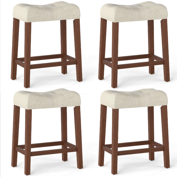 Hivvago Set of 4 Counter-Height Upholstered Bar Stools with Ergonomic Curved Saddle Seats