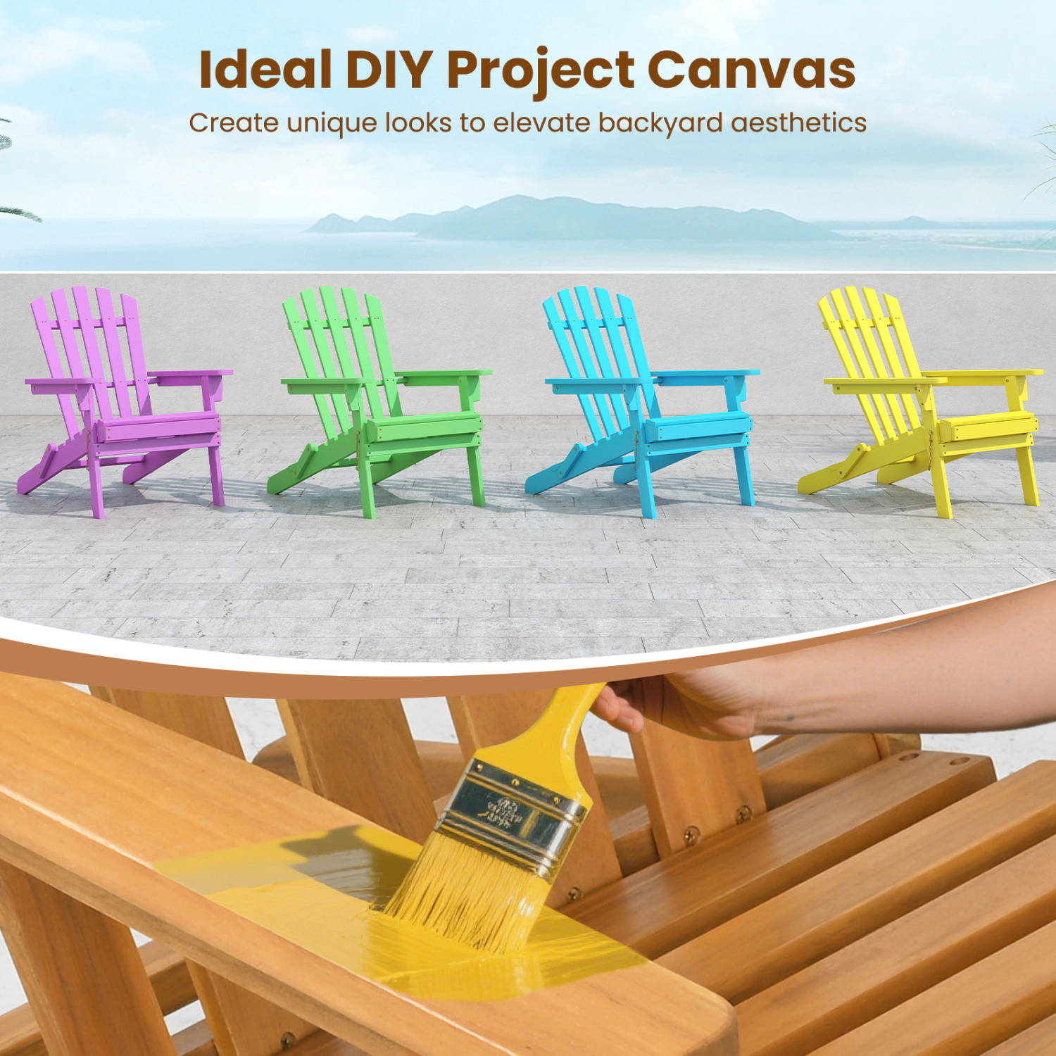 Hivvago Eucalyptus Wood Folding Patio Lounger