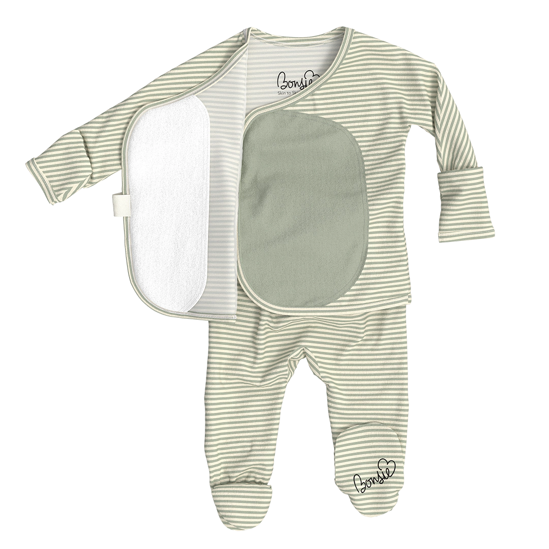 Bonsie Footie - Mint Twist, Wrap-Front Skin-to-Skin Baby