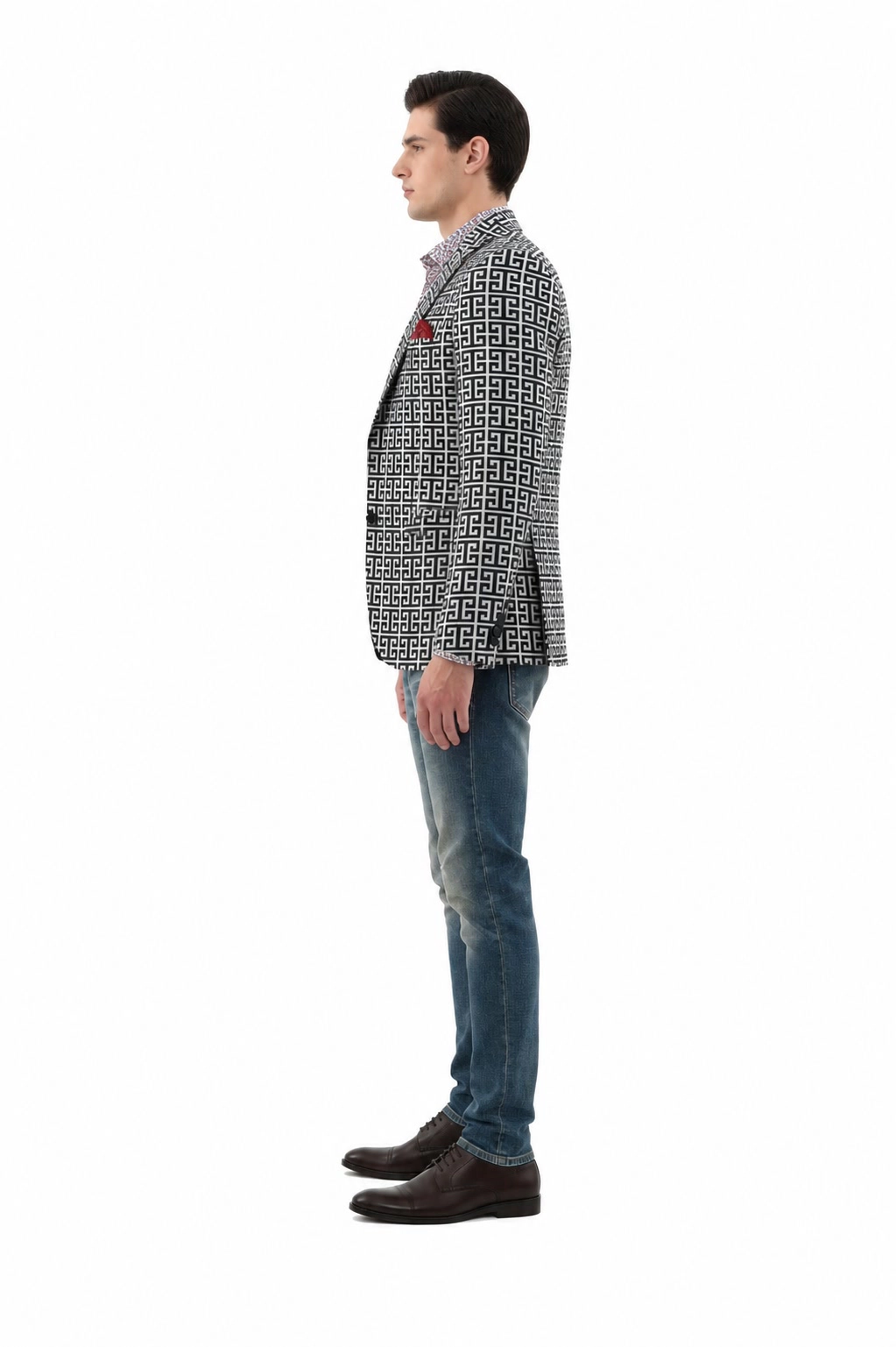Elie Balleh Men's Slim Fit Logo Brocade Blazer Sports Coat
