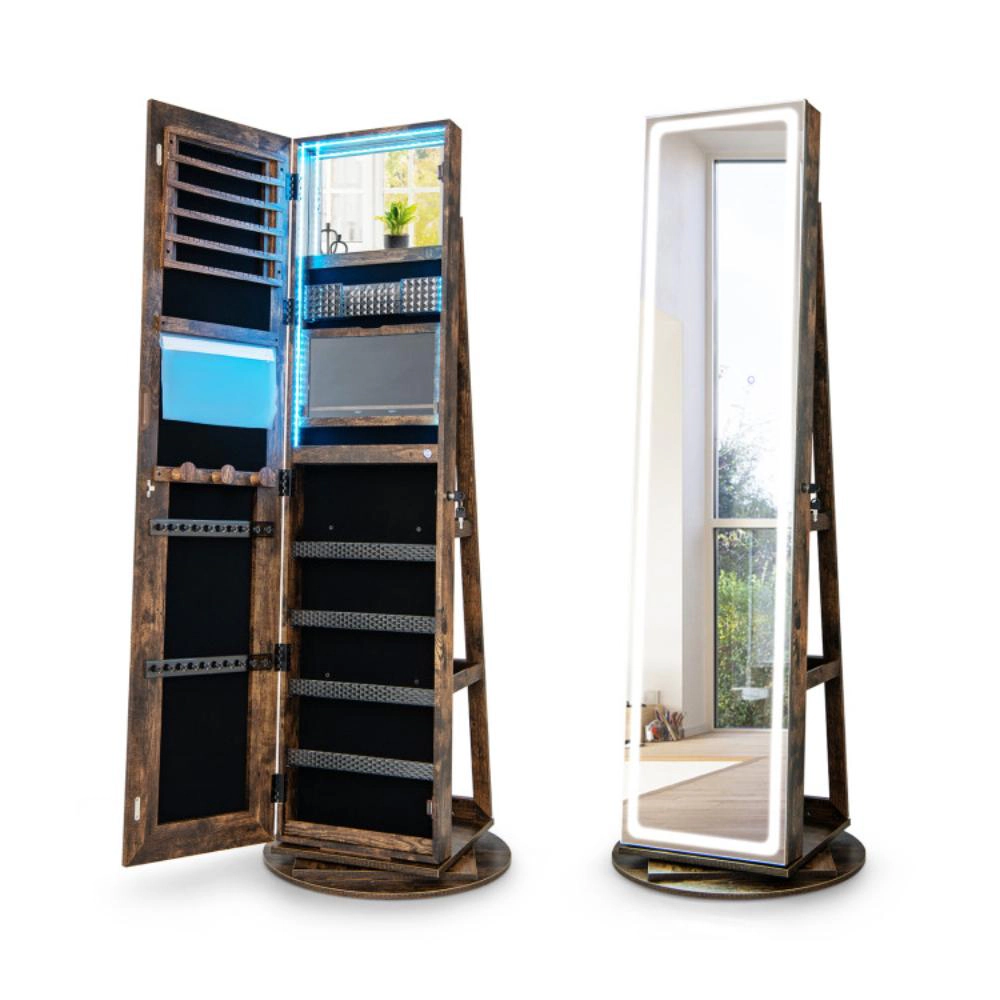 Hivvago Standing Jewelry Cabinet with Adjustable LED Lights-Coffee