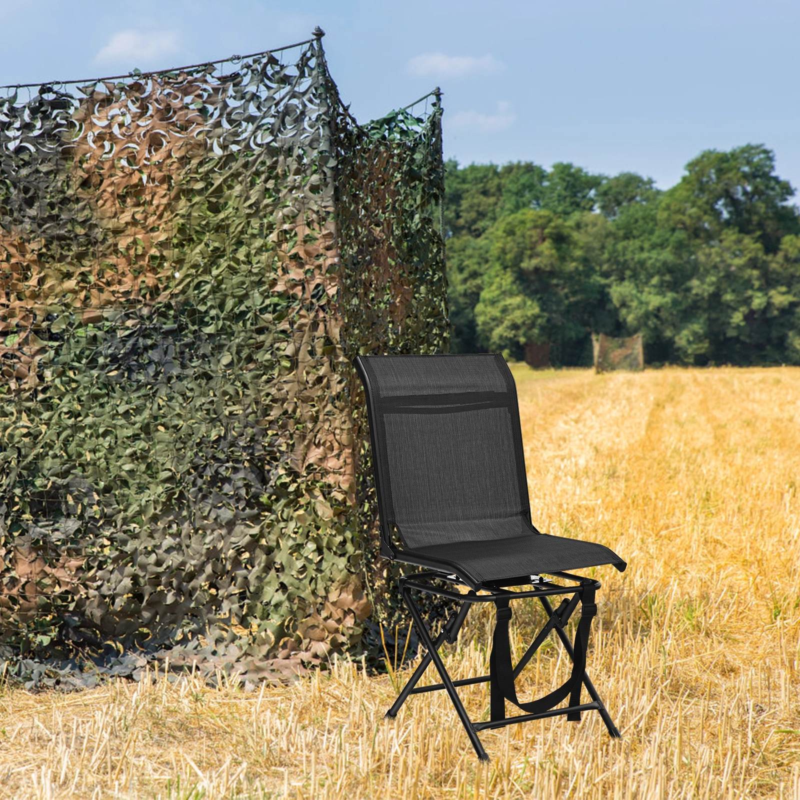SUGIFT 360-Degree Swivel Folding Hunting Chair, 330-Lb Capacity, Mesh Seat, Iron Frame