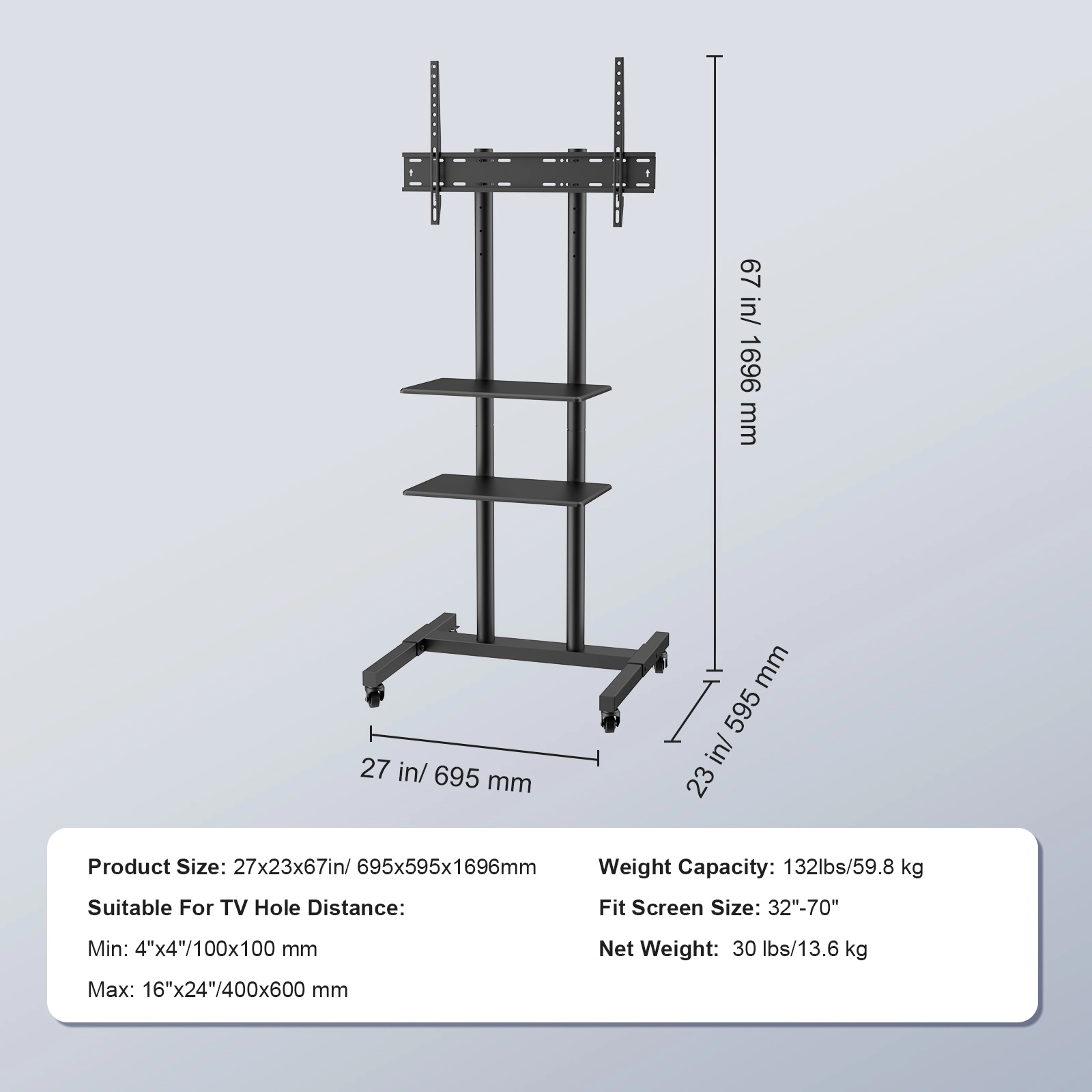 HONGGE Portable TV Stand with Height Adjustable Mount for Bedroom Living Room