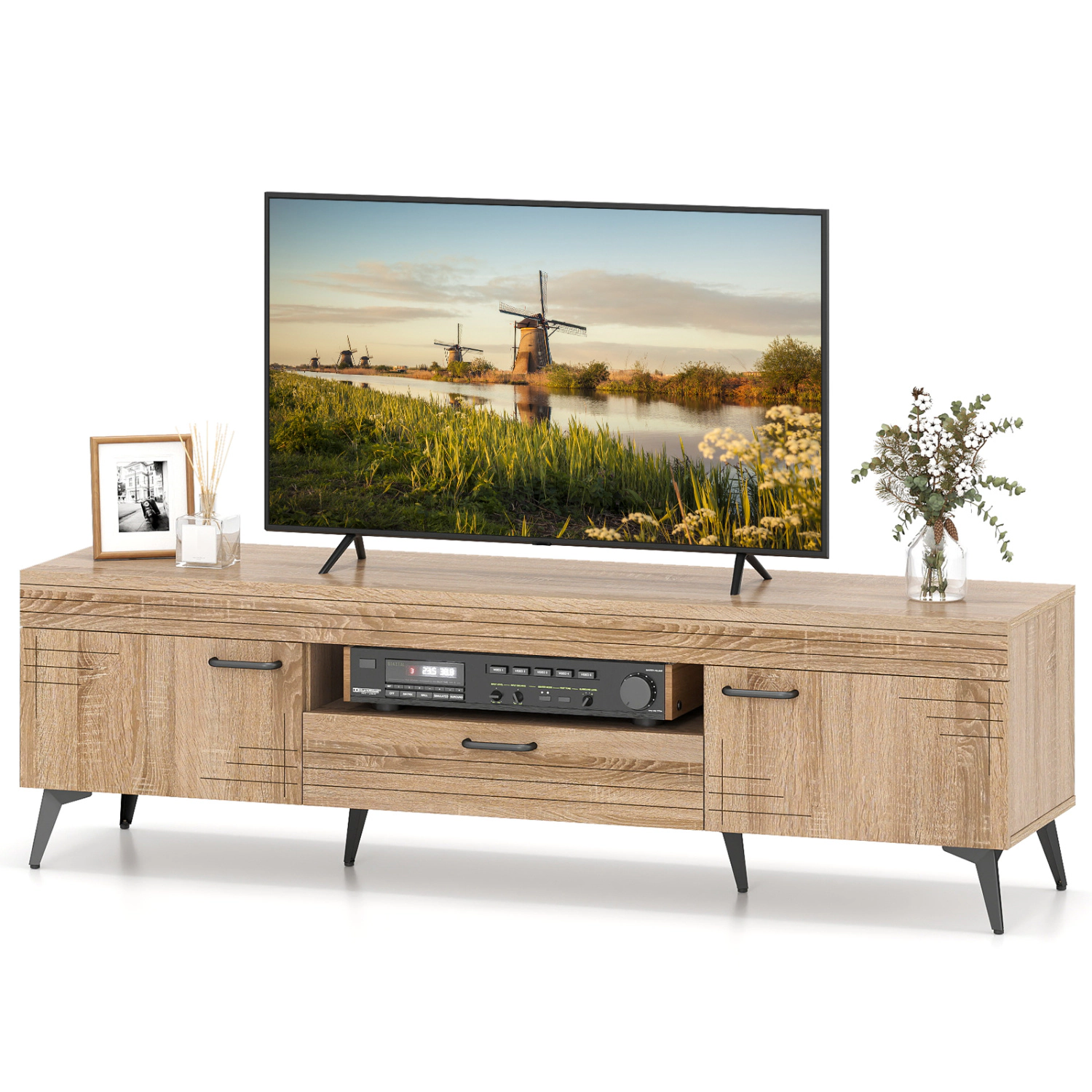 LJG TV Stand with 2 Cabinets and Storage Drawer for 65