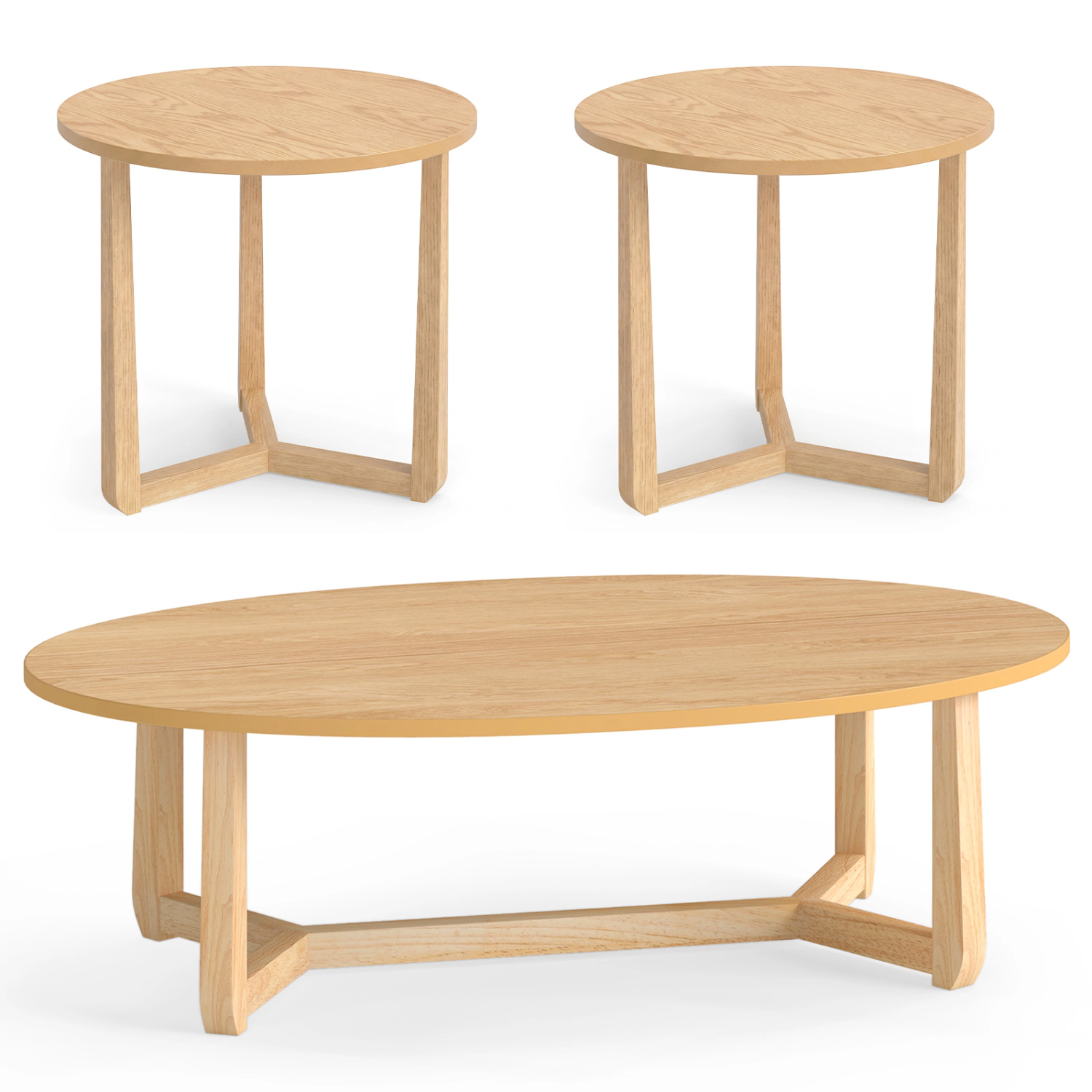 LJG Nesting Coffee Table Set of 3 with Wood Veneered Top and Solid Rubber Wood Legs for Living Room