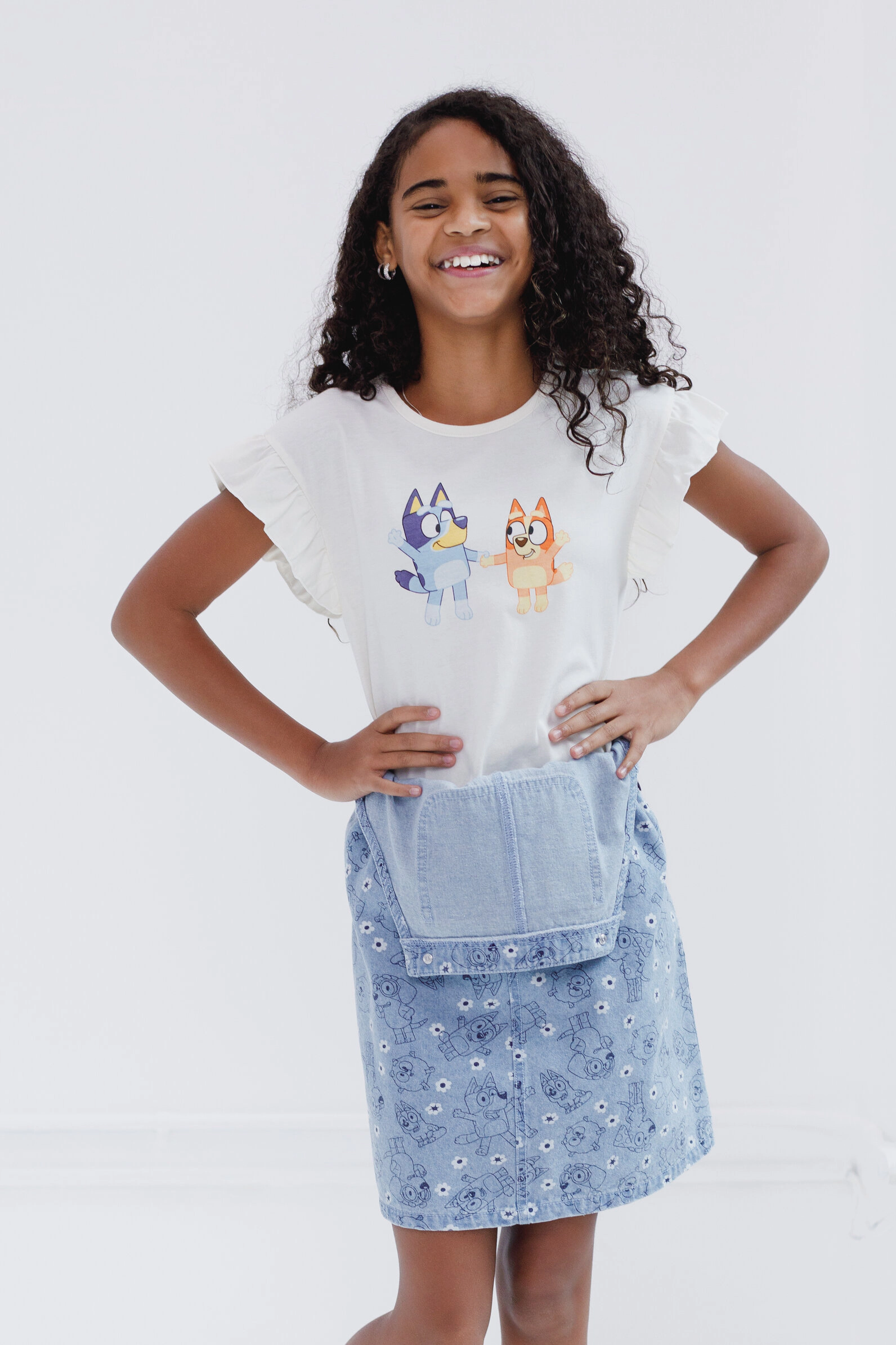 Bluey Girls' 2-Piece Tee and Denim Overall Dress Set