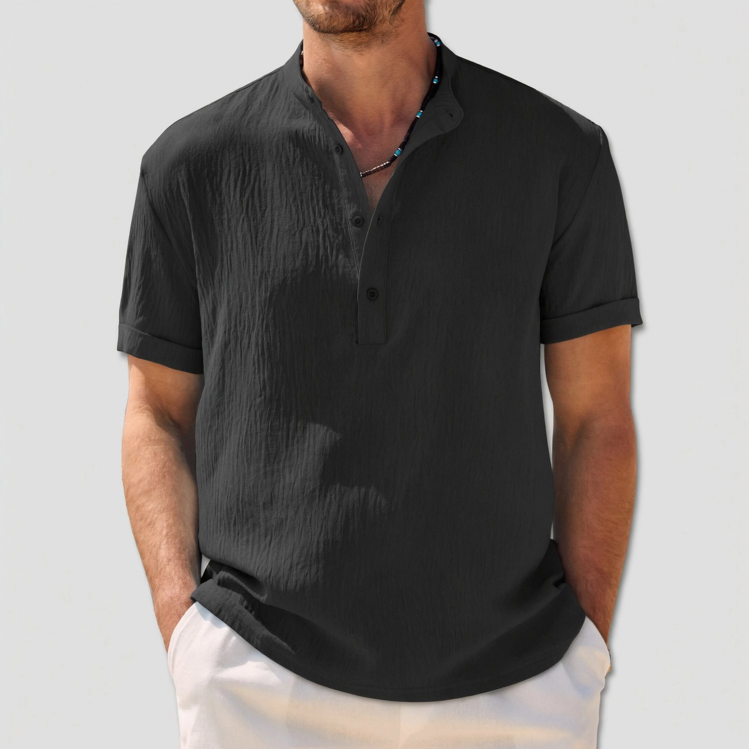 COOFANDY Mens Casual Short Sleeve Henley Shirts  V Neck Button Textured Tops