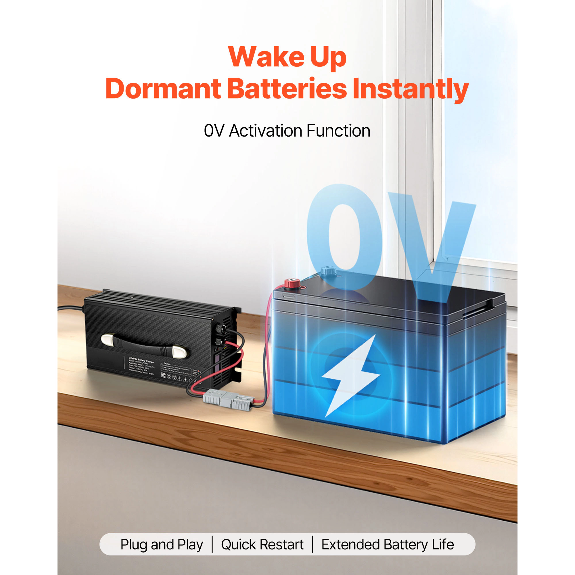 HONGGE Lithium Battery Charger, AC-DC LiFePO4 Smart with Connector, LED Indicator, 0V Activation