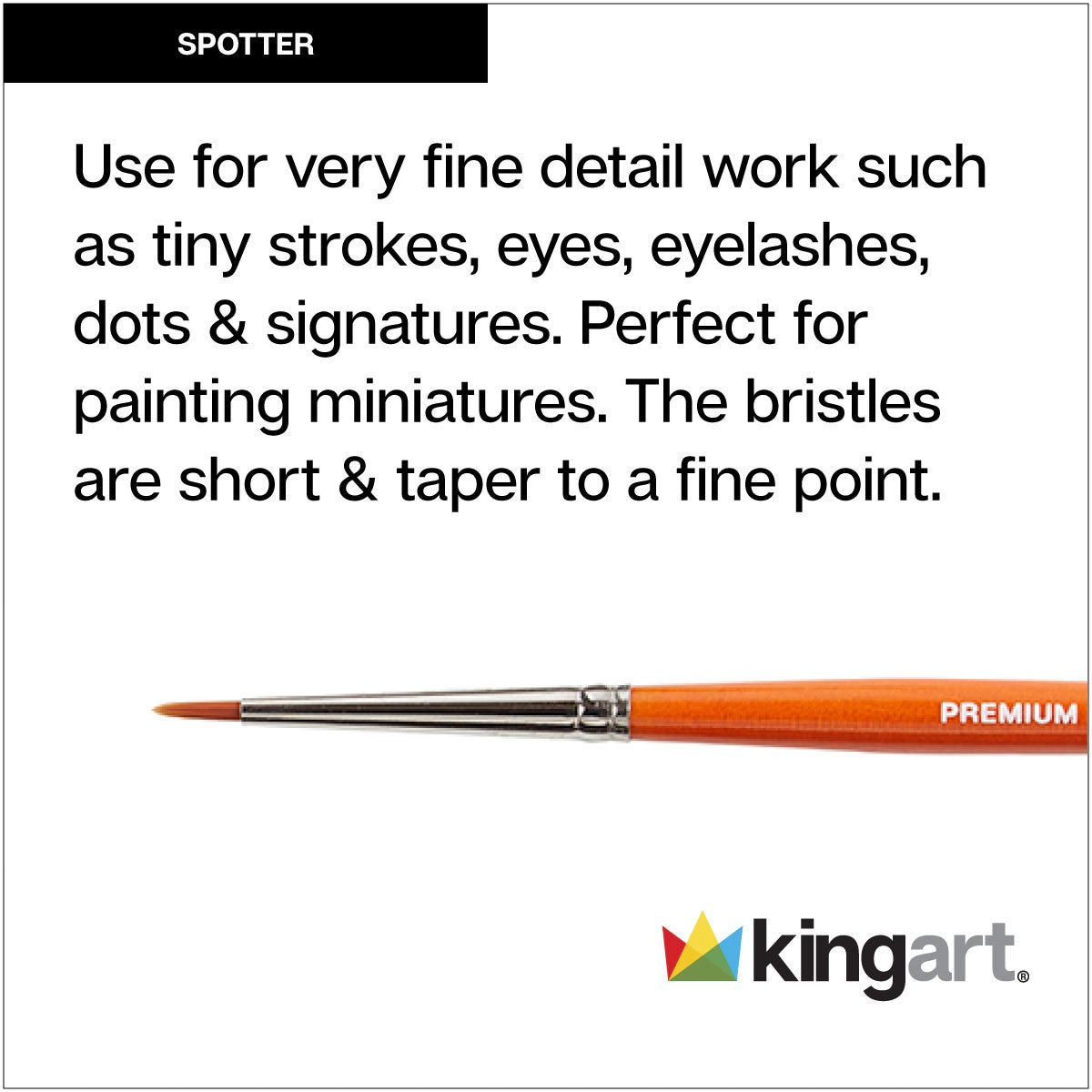 KINGART Radiant 6650 Spotter Brush - Golden Synthetic, Short Handle