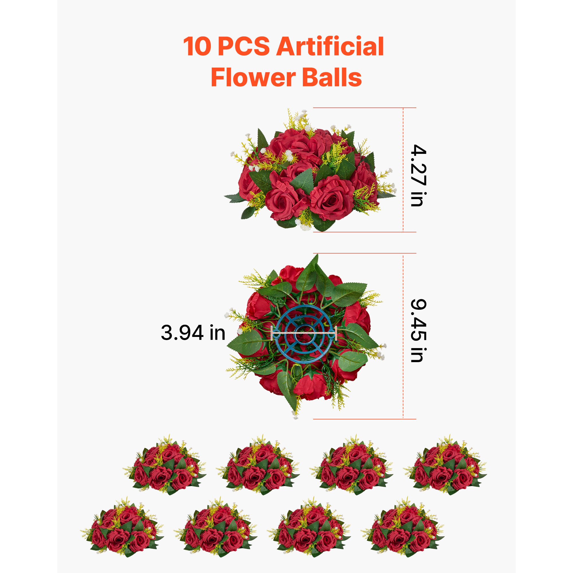 HONGGE Artificial Flower Roses Arrangement for Wedding Home Table, 10 PCS