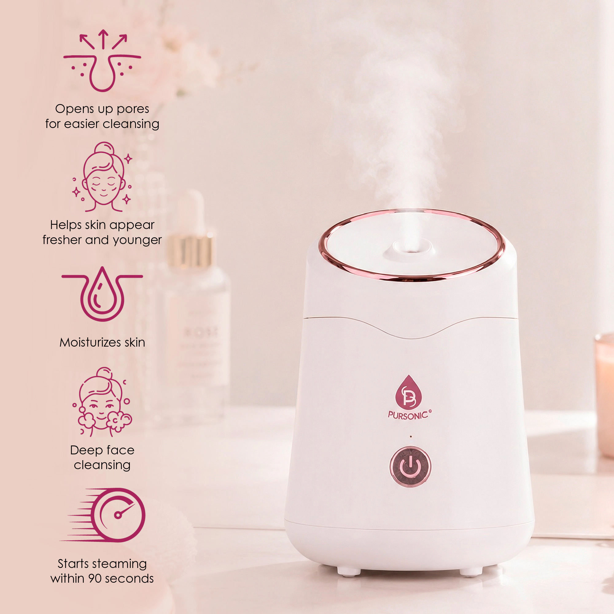 Pursonic Unisex Skincare Facial Steamer – Deep Cleansing, Hydration & Pore Care