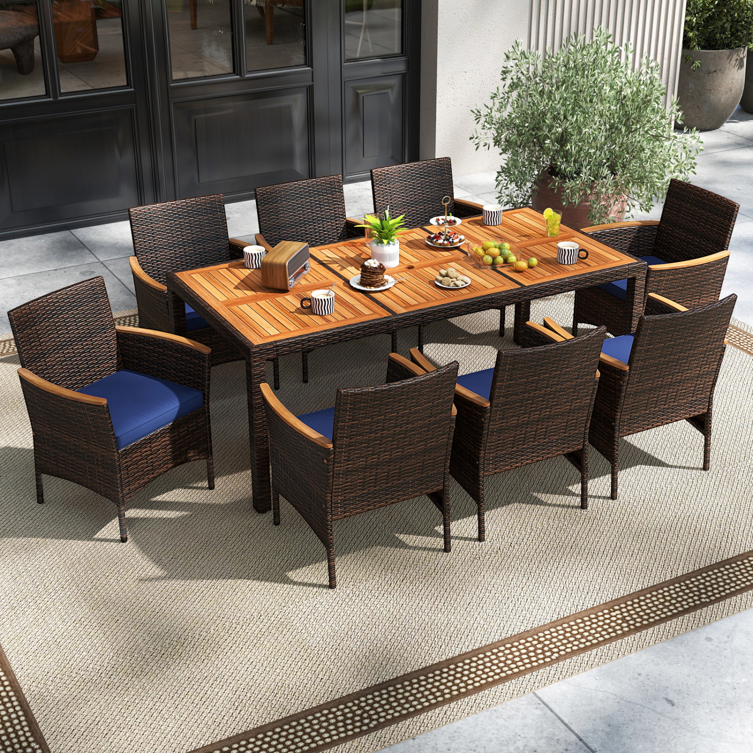 LJG 9 Piece Outdoor Dining Set with Acacia Wood Table Top