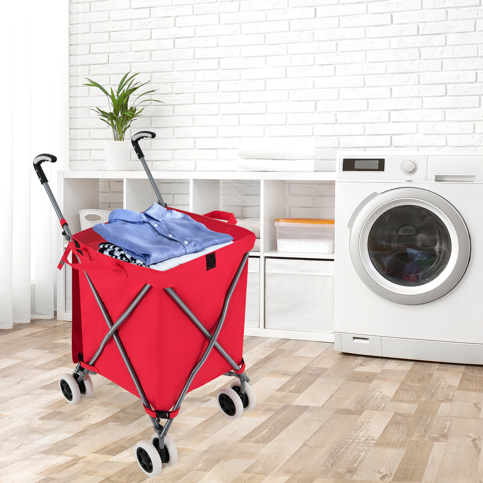 SUGIFT Foldable 24-Gallon Shopping Utility Cart with Water-Resistant Removable Canvas Bag 120-lb Capacity Red