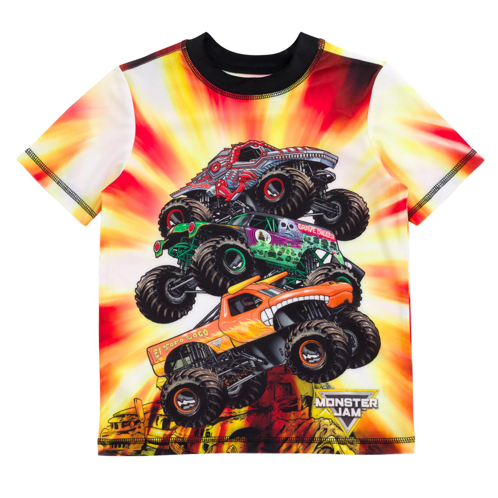 Monster Jam Boys' UPF 50+ 2-Piece Rash Guard and Swim Trunks Set