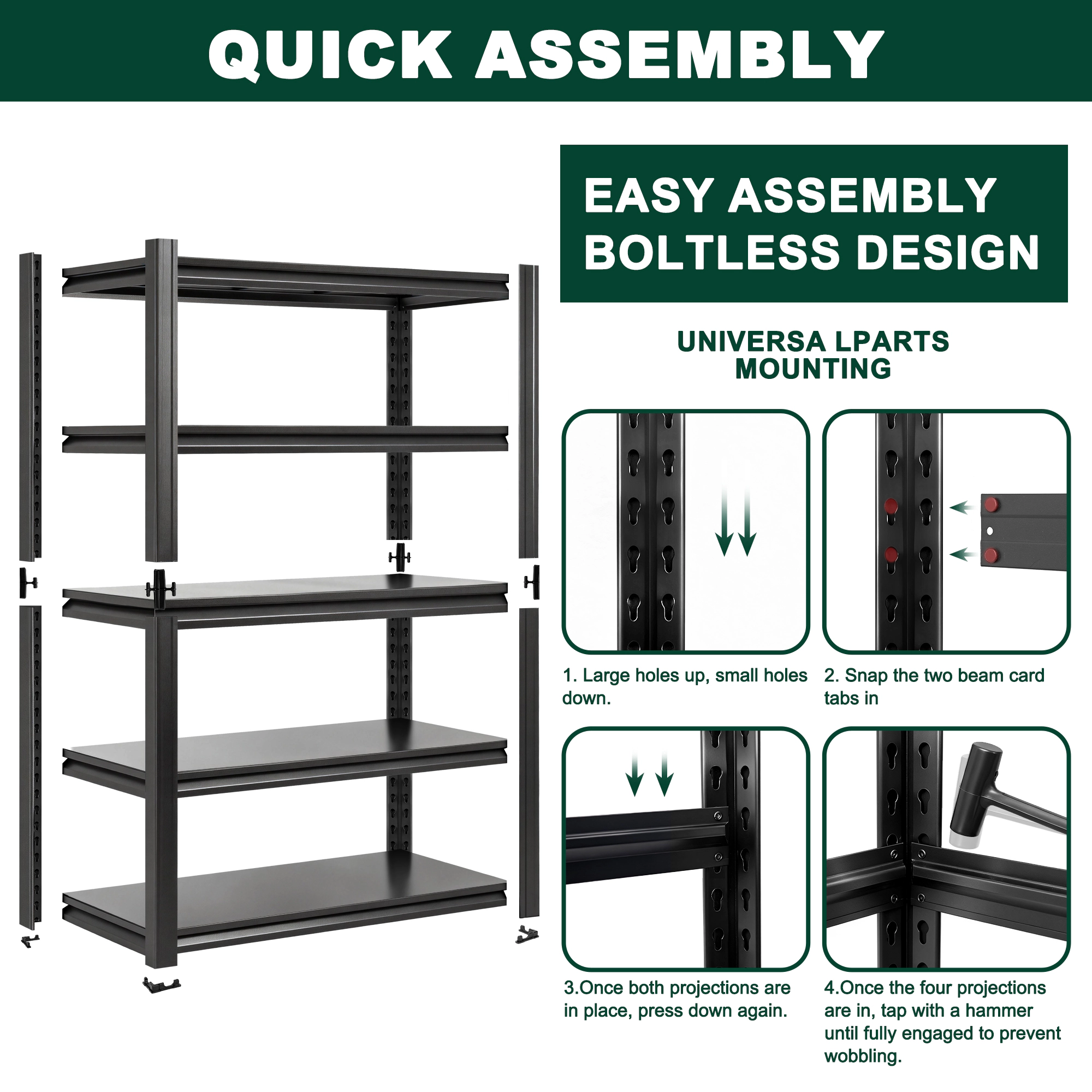 Flynama 5-Tiers Steel Heavy Duty Freestanding Garage Storage Shelving Unit in Black (47.2 in. W x 72 in. H x 23.6 in. D)