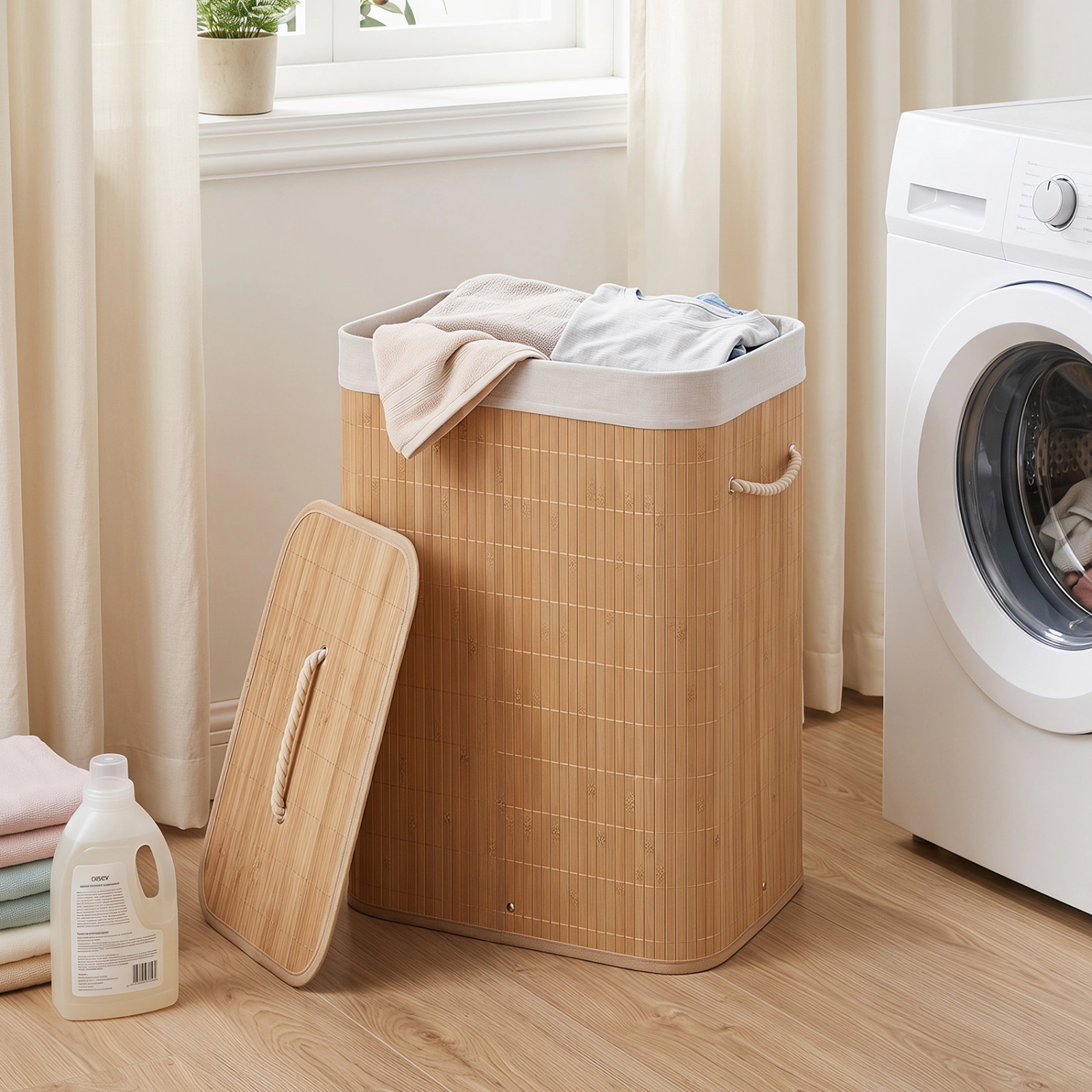SUGIFT Natural Removable Liner and Carry Handles 19 Gal Bamboo Clothes Hamper