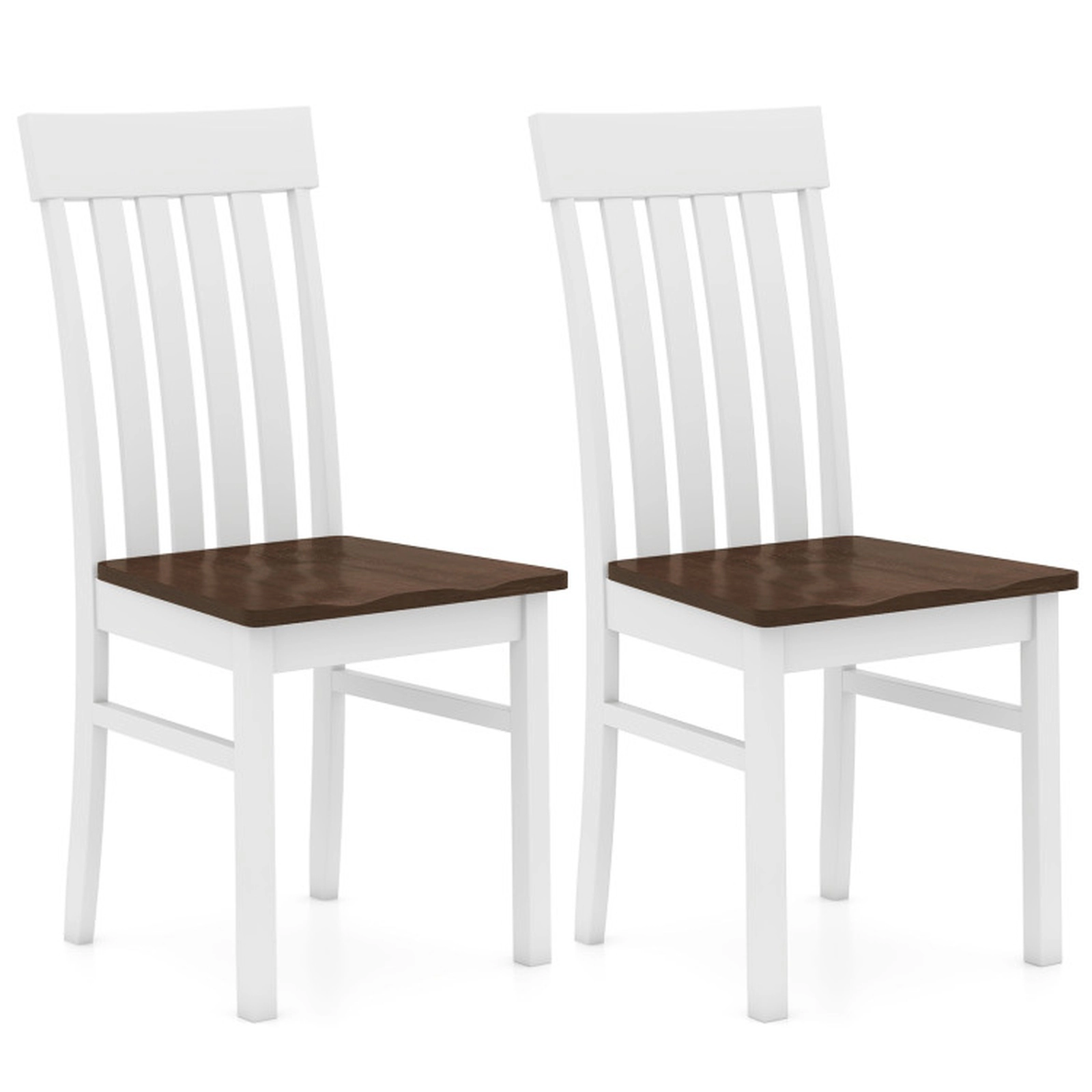 SUGIFT Set of 2 Slatted High-Back Armless Wood Dining Chairs, White and Walnut