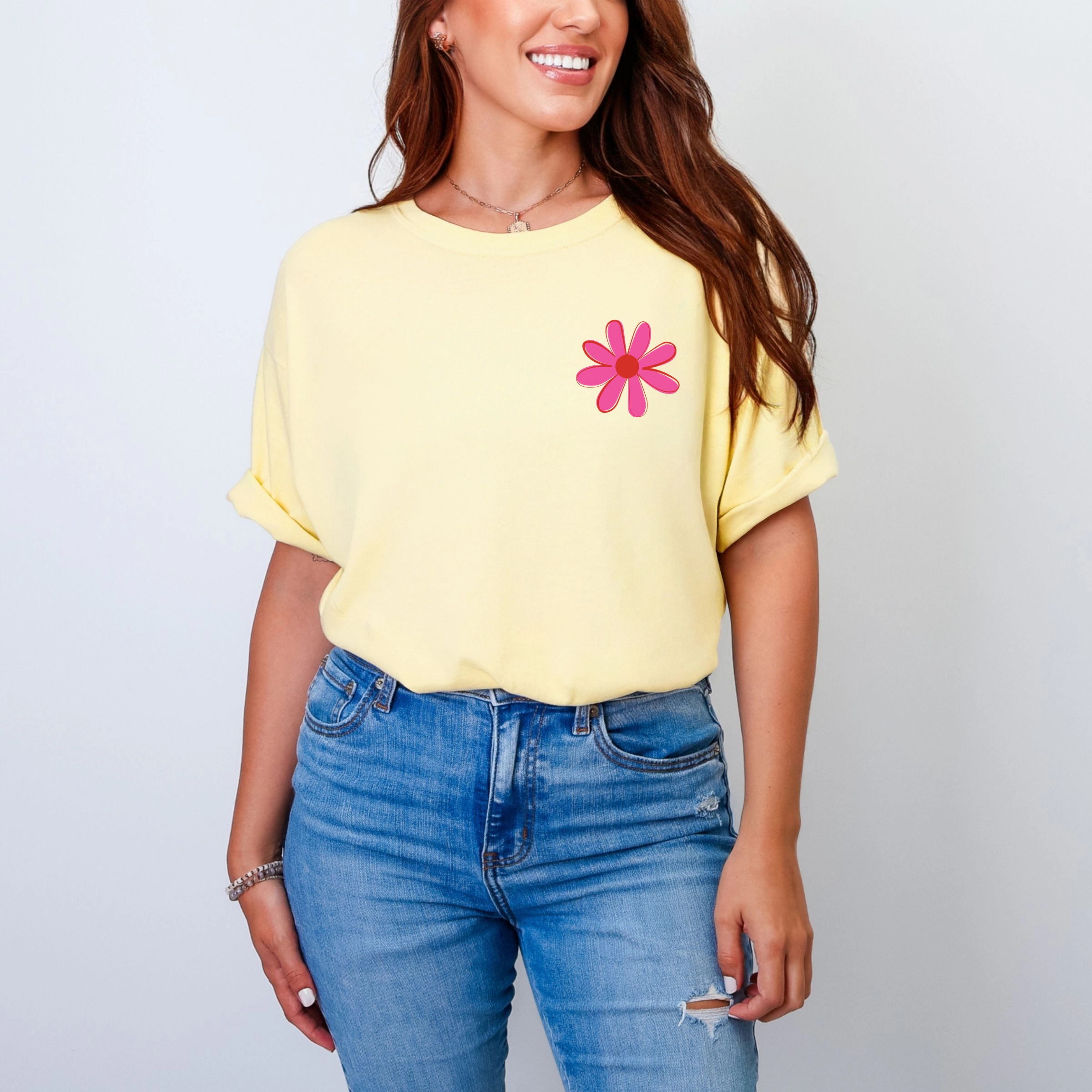 Simply Sage Market - Happy Vibes Flower Women's Garment Dyed Graphic T-shirt