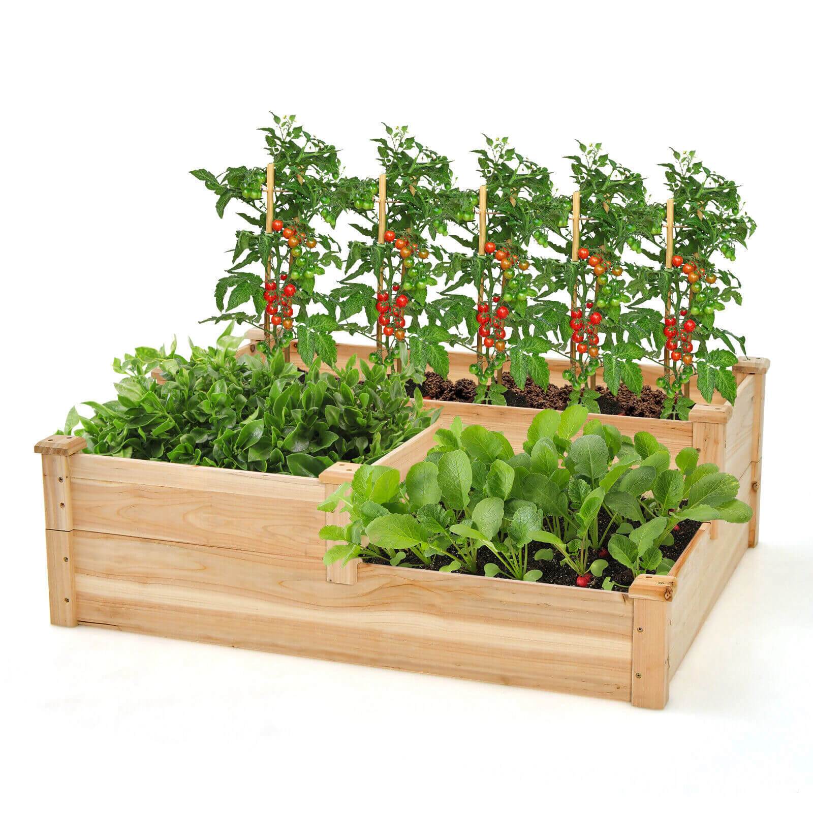 SUGIFT 3-Tier Fir Wood Raised Garden Bed Outdoor Planter with Open-Ended Base 42.5-in Wide Frame Natural
