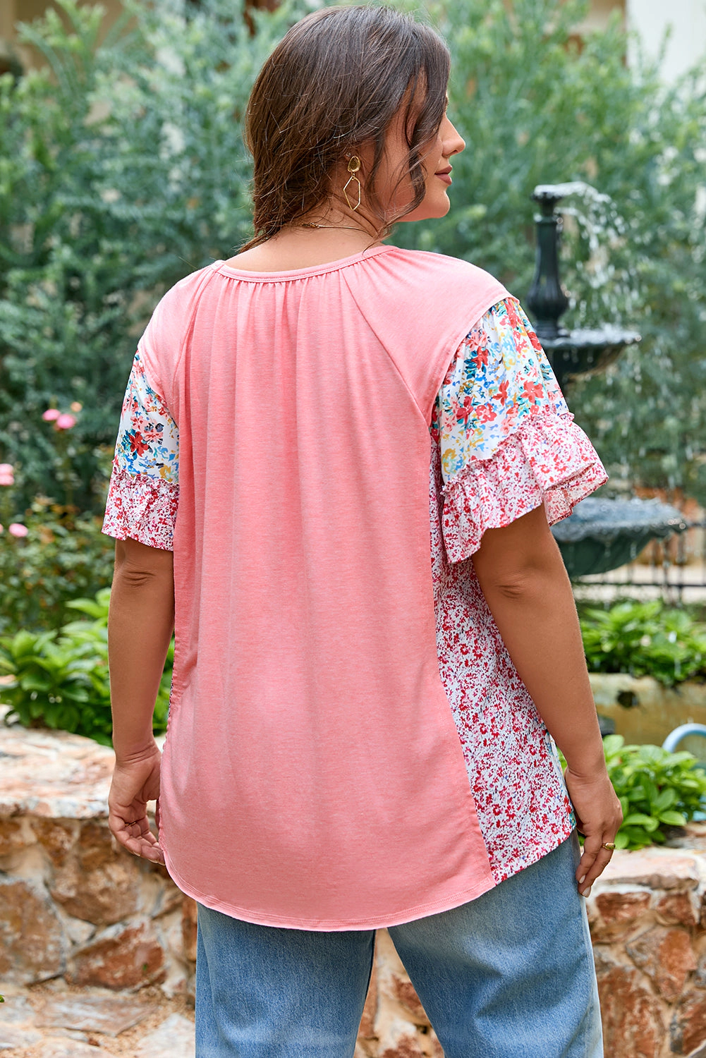 Threaded Pear Women's Lacey Ruffled Short Sleeve PLUS Blouse