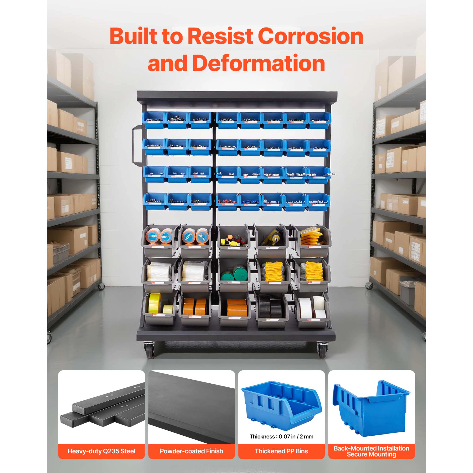 HONGGE Rolling Bin Storage Rack Bins with Wheels for Garage Warehouse