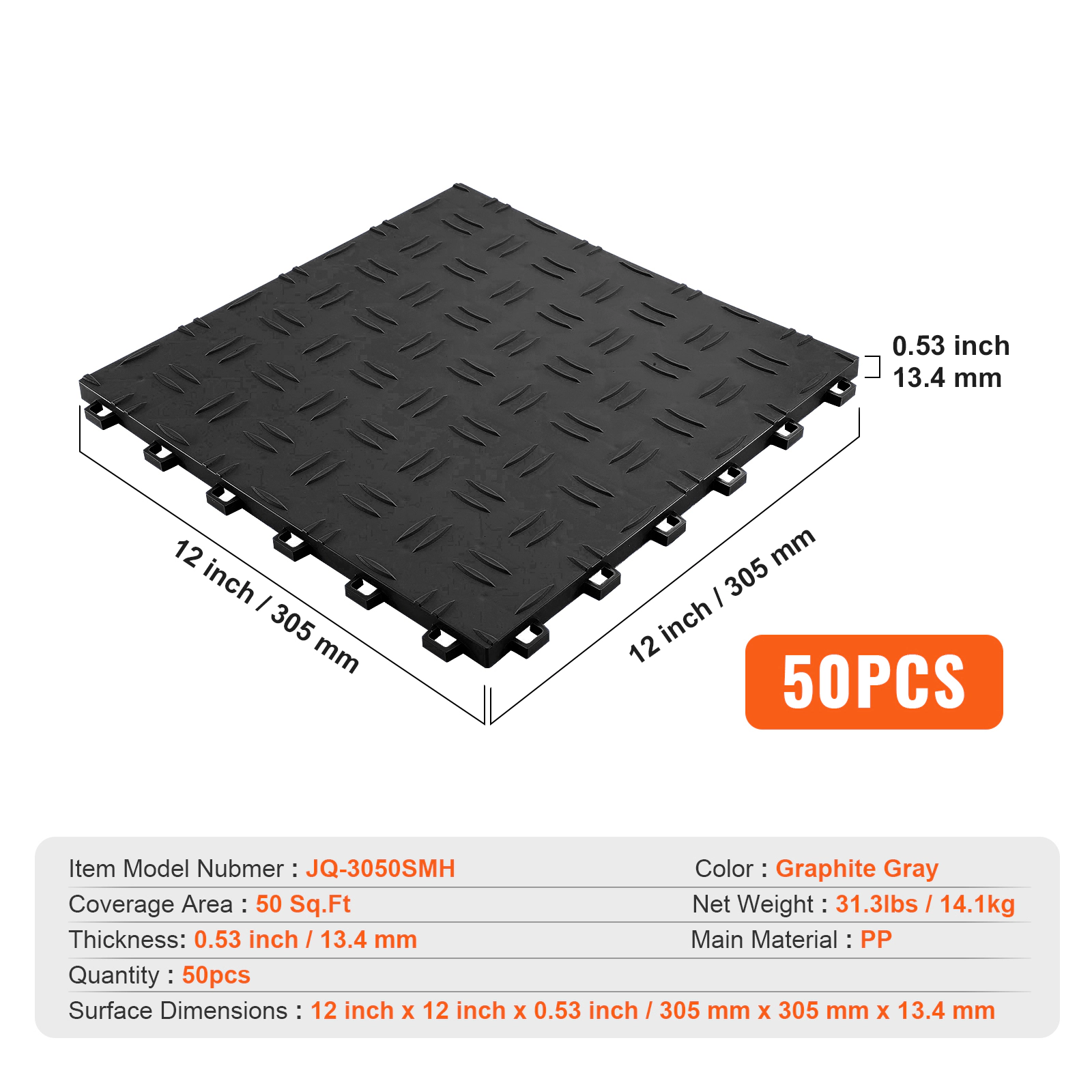 HONGGE Garage Tiles Interlocking 12 x 12 x 0.53 inch Garage Floor Covering Tiles Non-Slip Double-Sided Texture Garage