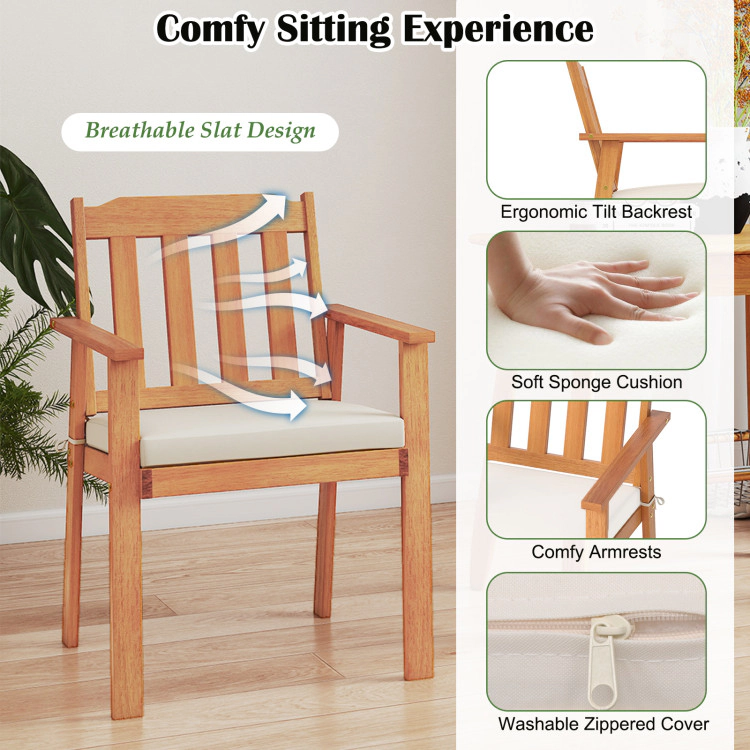 Hivvago 6 Pieces Patio Dining Table Set 63” Rectangle Table With 4 Acacia Wood Armchairs And Backless Bench