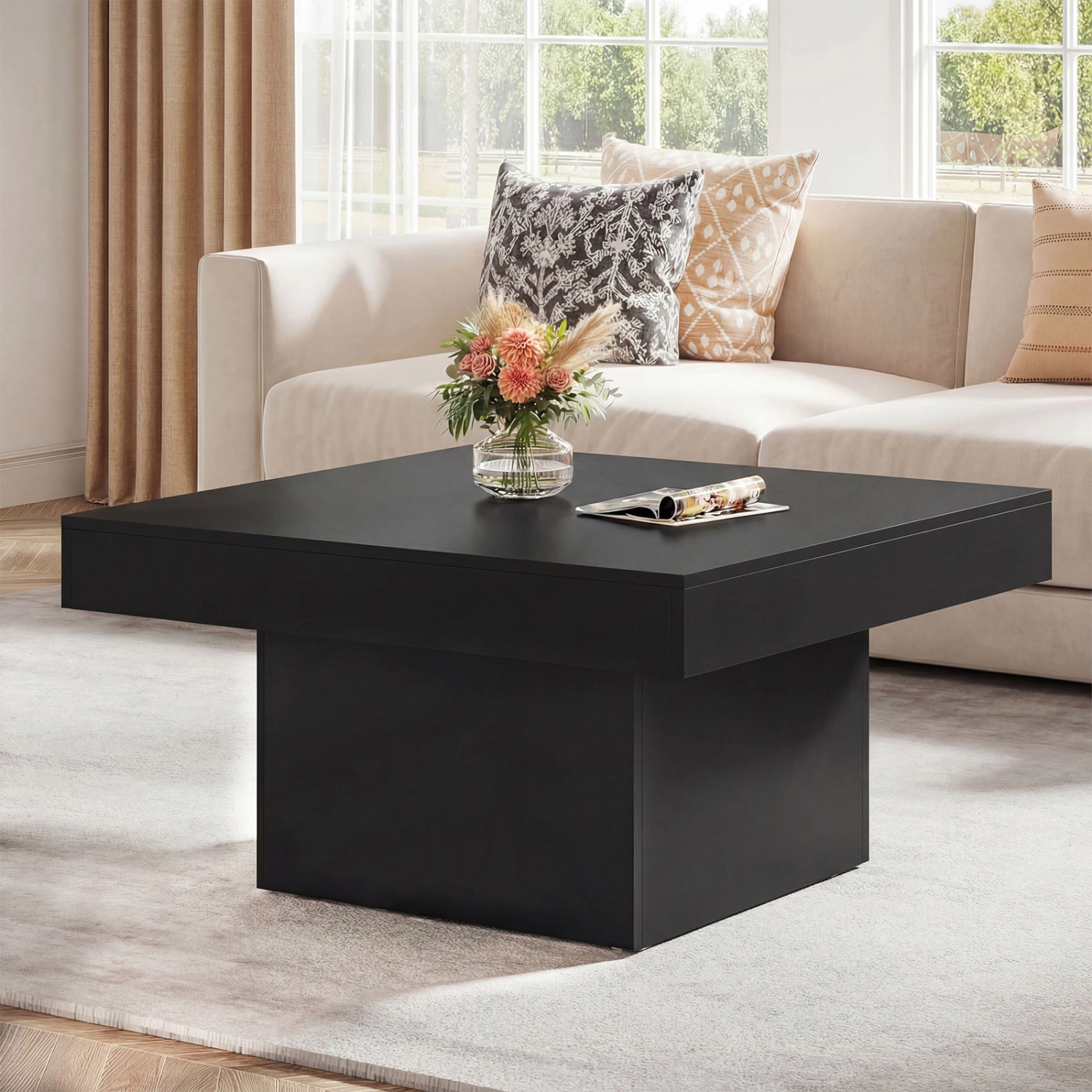 Glintex 35.5-Inch Square Coffee Table with RGB LED Lighting and Remote