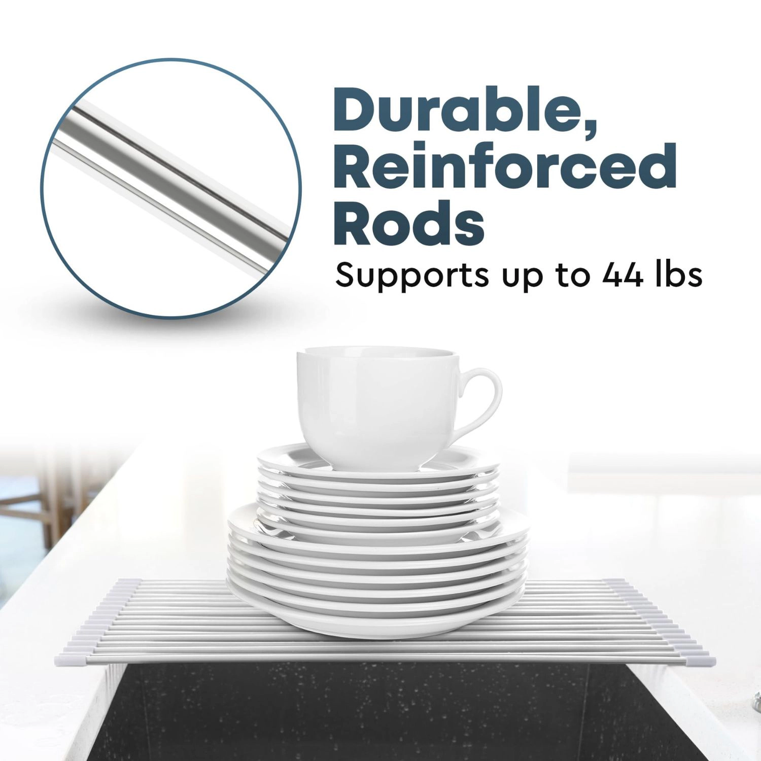 Zulay Kitchen 17.5” x 12” Roll Up Dish Drying Rack - Stainless Steel Over Sink Dish Drying Rack