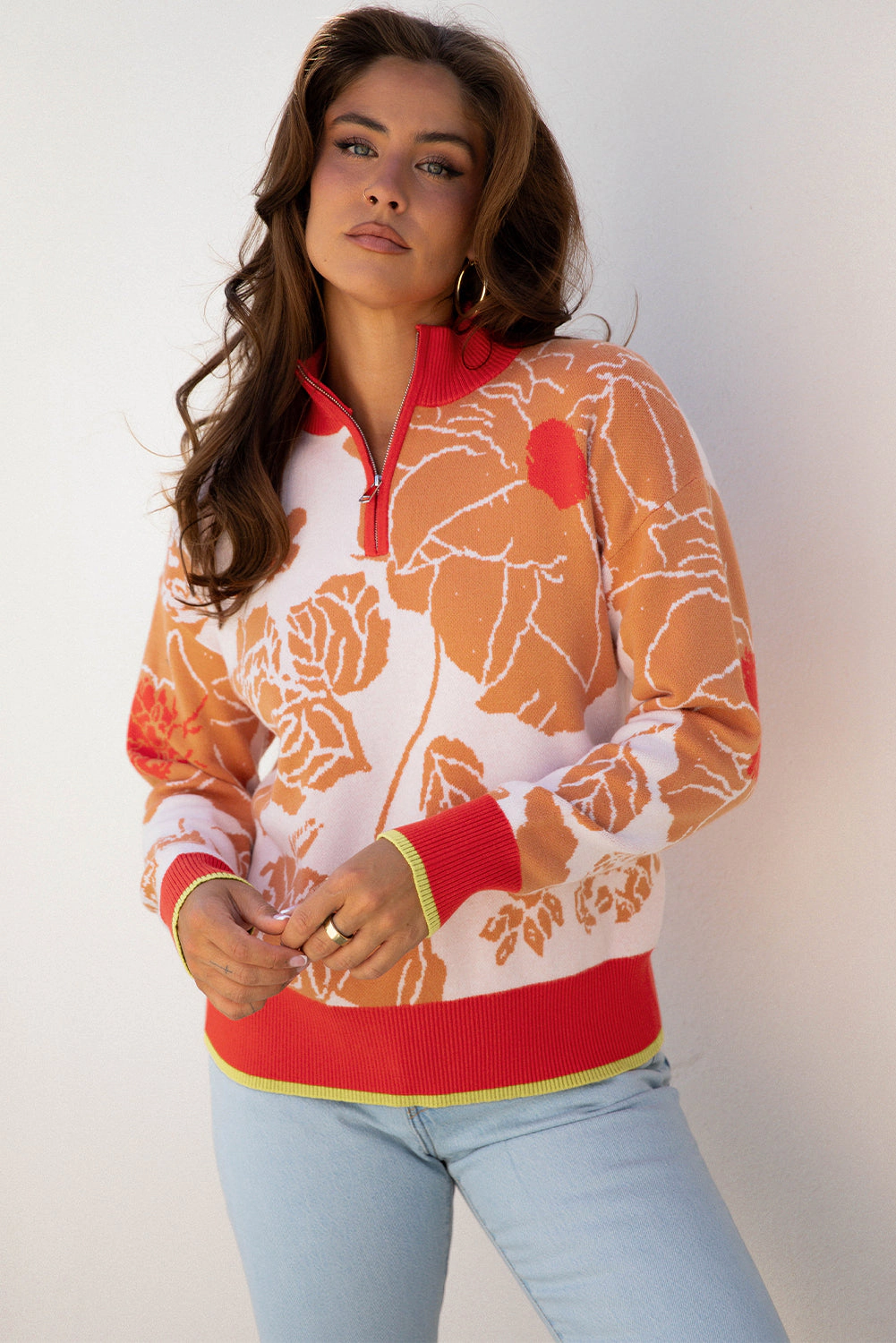 Threaded Pear Women's Theaella Zip Collared Pullover Sweater