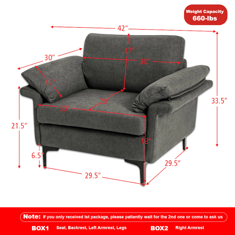Hivvago Upholstered Armchair with Spring Seat Support and Padded Armrests