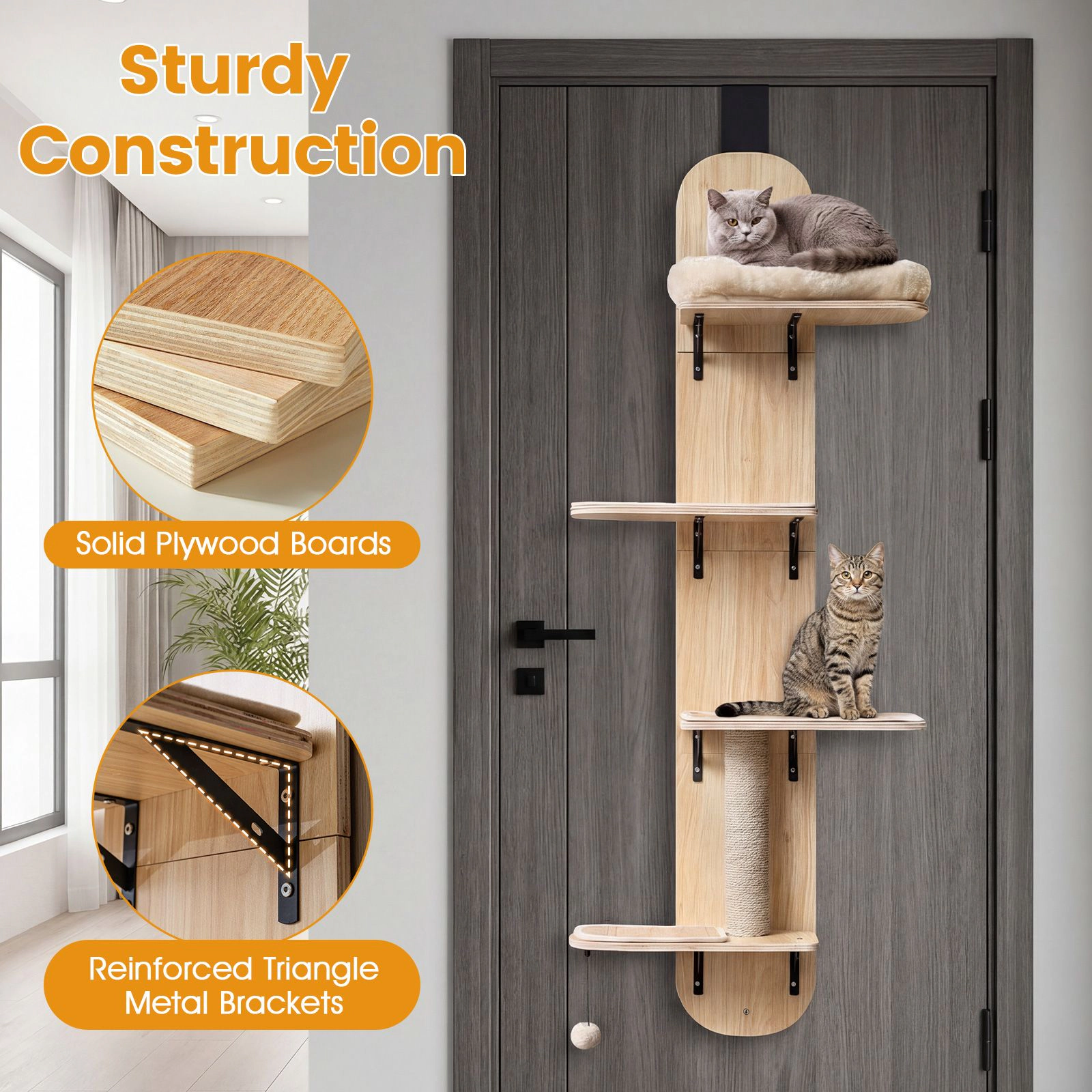 SlickBlue Over Door Cat Tree with 4-Tier Climbing Platforms and Scratcher