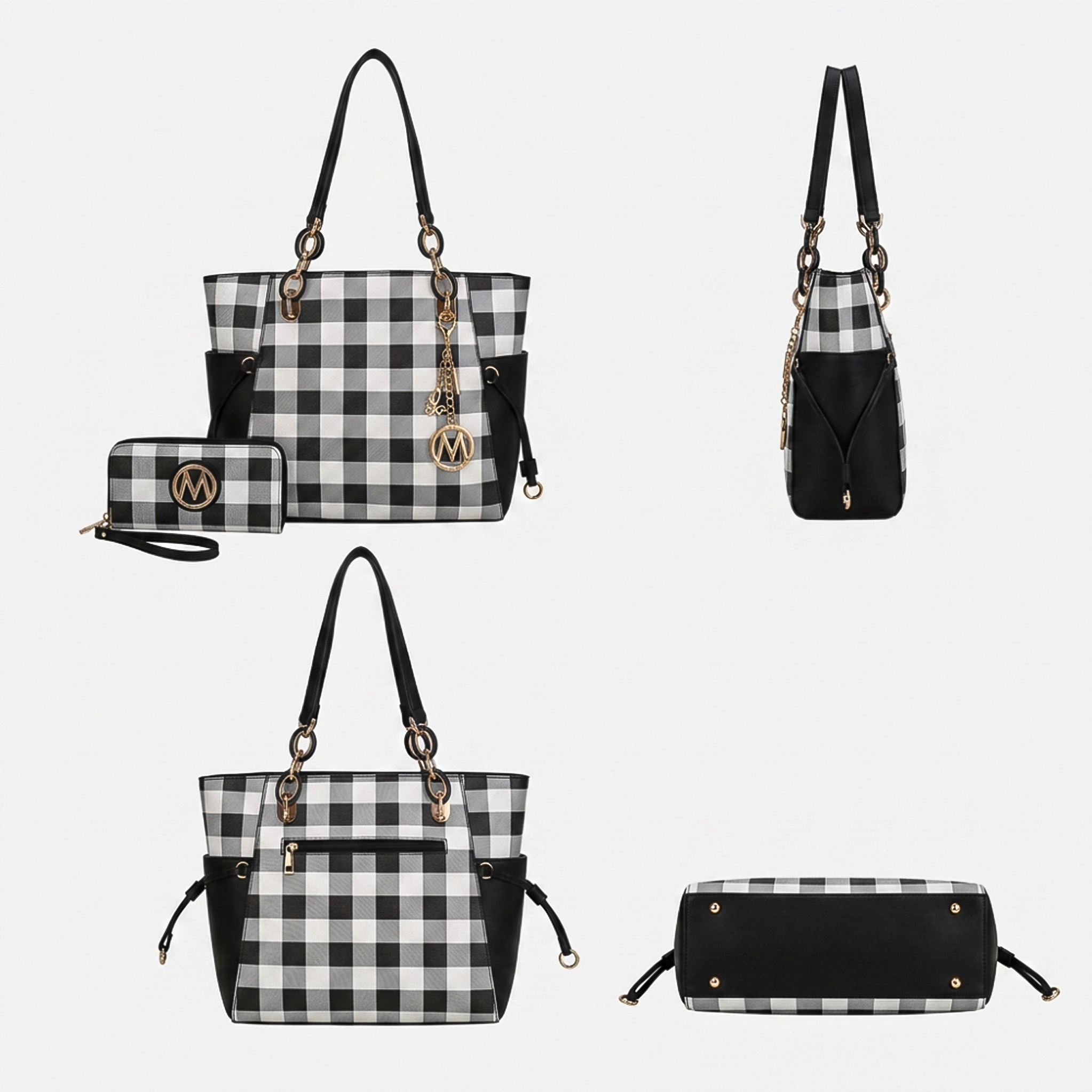 Mia K Collection Vegan Leather Tote with Wallet and Gold-Tone Hardware