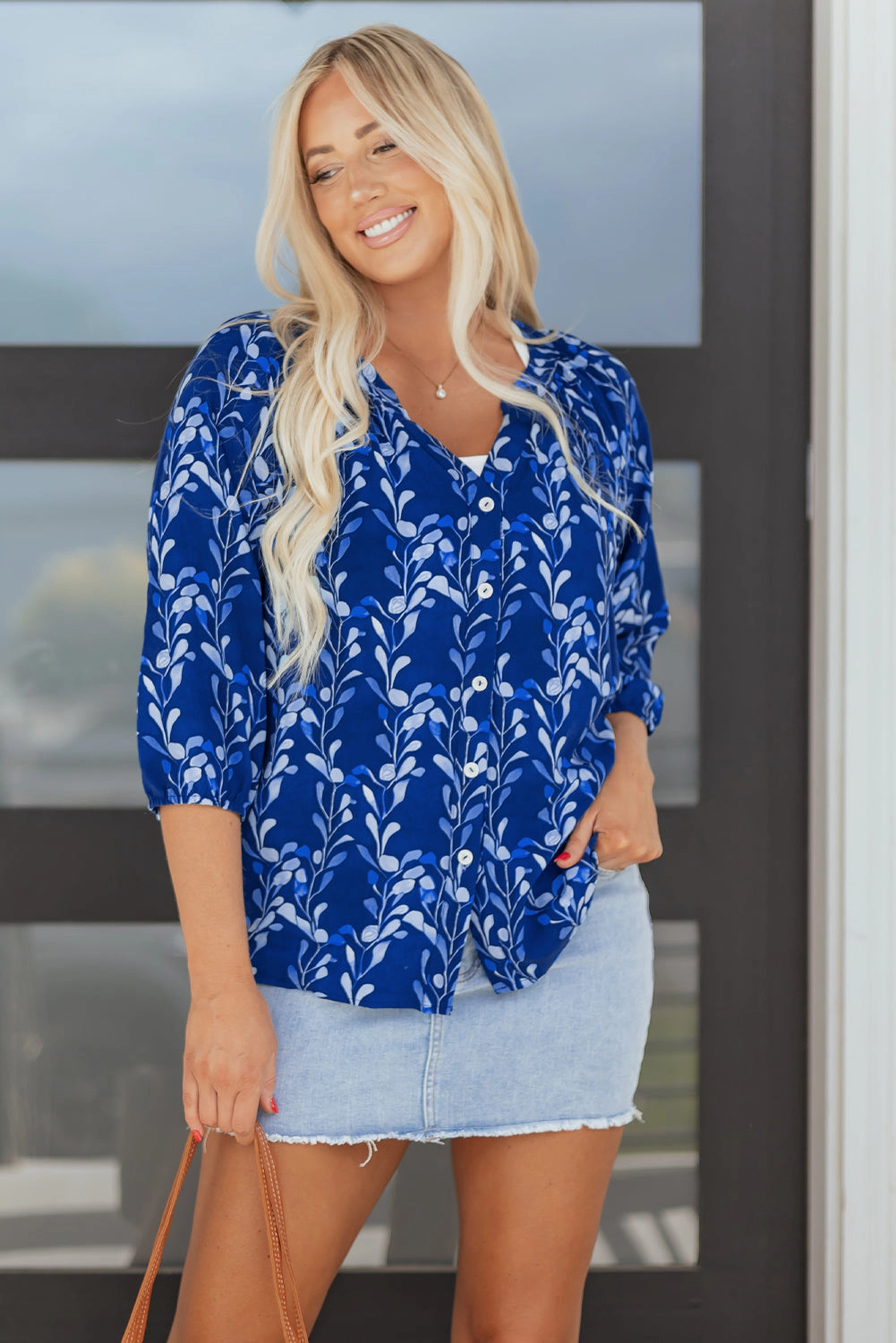 Threaded Pear Miley Bracelet Sleeve Notched Blouse