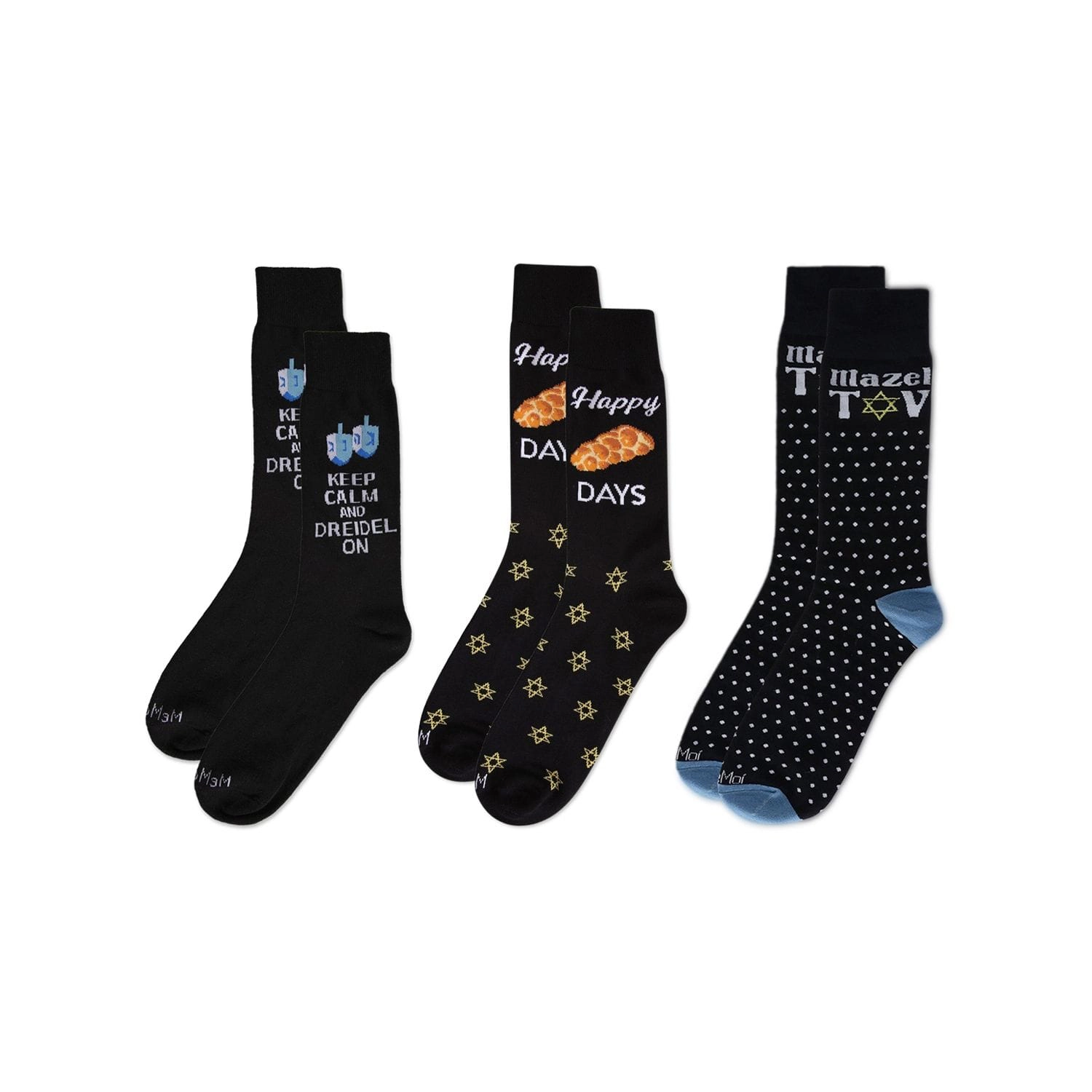 MeMoi 3 Pair Men's Hanukkah Novelty Crew Socks