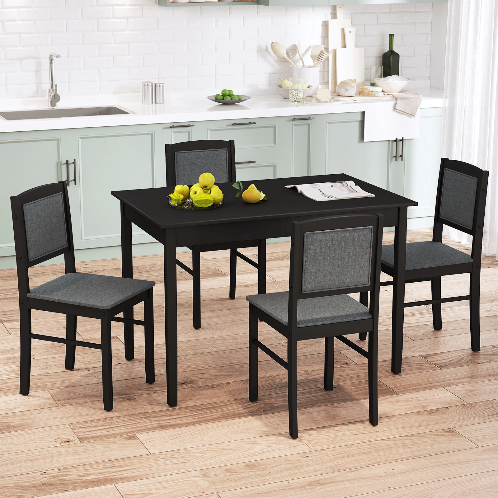 SUGIFT 5-Piece Farmhouse Dining Set for 4, 45-Inch Table with Upholstered Chairs