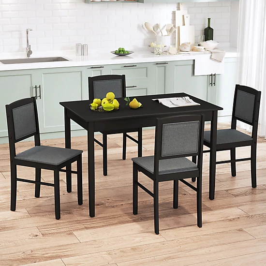 SUGIFT 5-Piece Farmhouse Dining Set for 4, 45-Inch Table with Upholstered Chairs