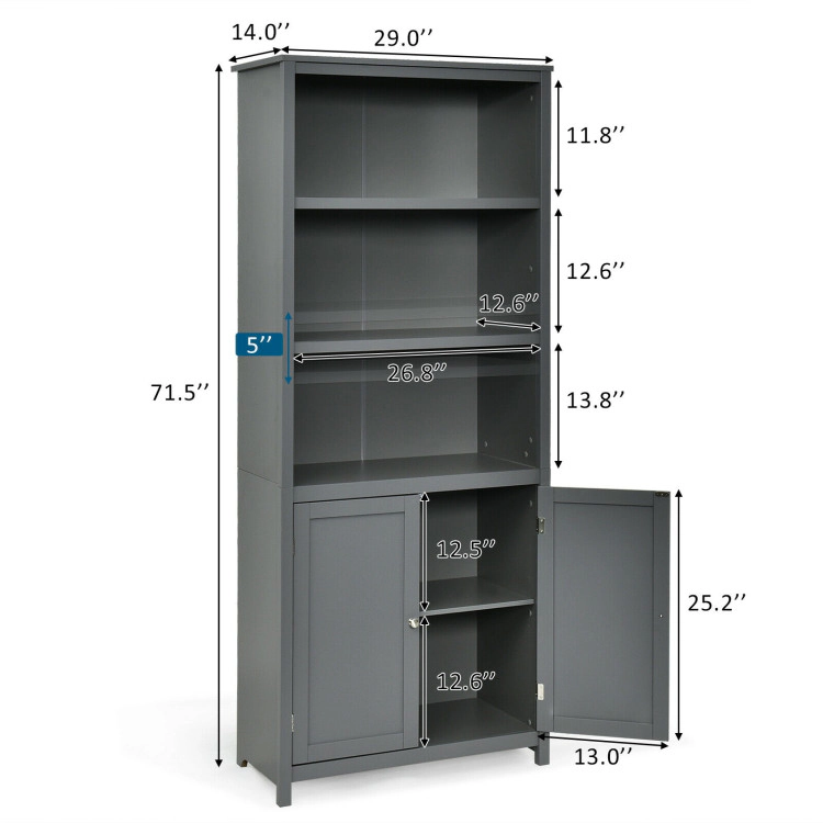 Hivvago Bookcase Shelving Storage Wooden Cabinet Unit Standing Display Bookcase with Doors