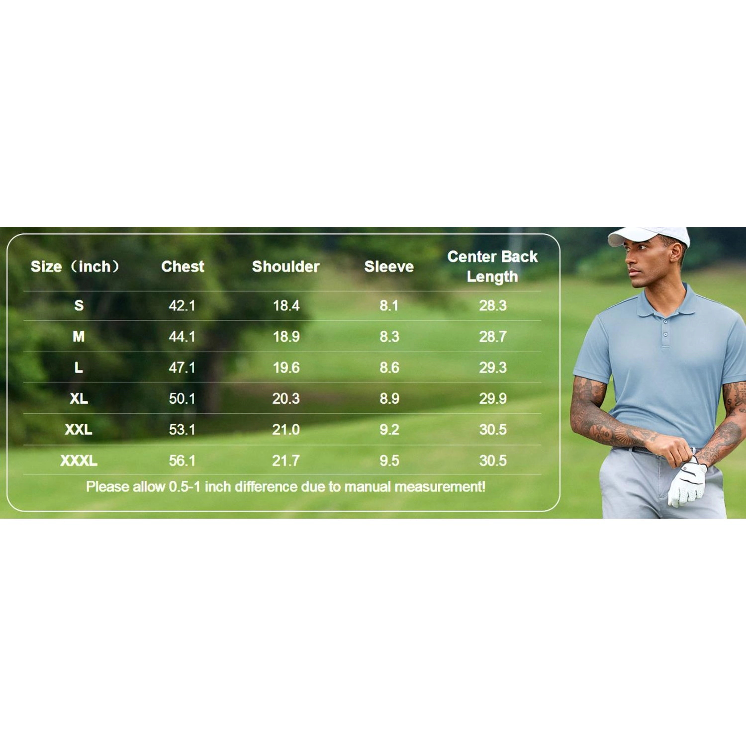 Pinspark Mens Solid Light Blue Polo Shirts Short Sleeve Collared Summer Casual Tops