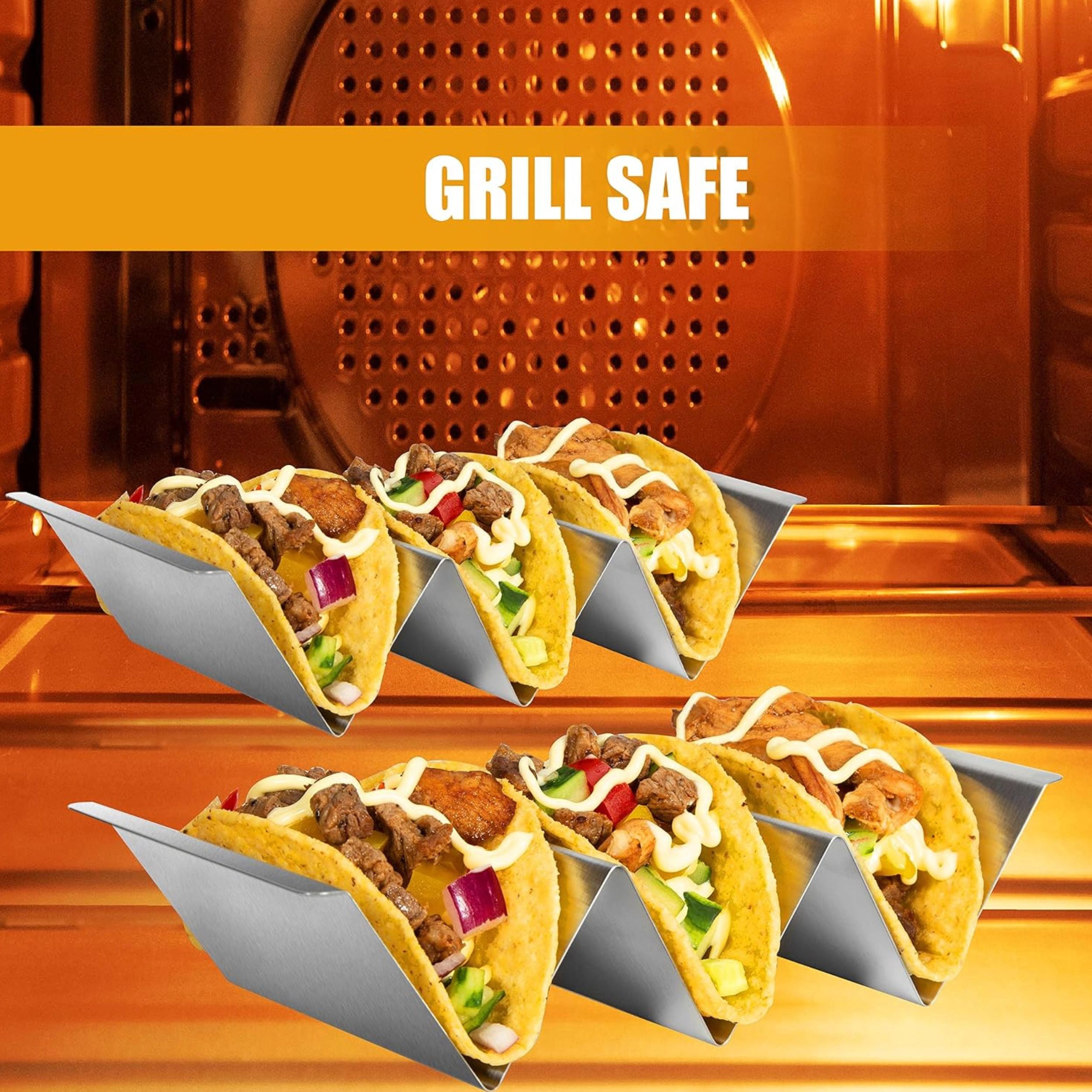 Stock Preferred Stainless Steel Taco Holders Set of 6 Oven Safe Taco Stands