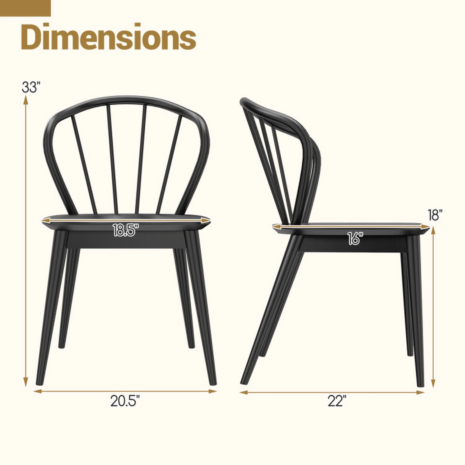 SUGIFT Set of 4 Black Windsor Dining Chairs with Spindle Backrest and Splayed Legs 22-in W 33-in H 286-lb Per Chair