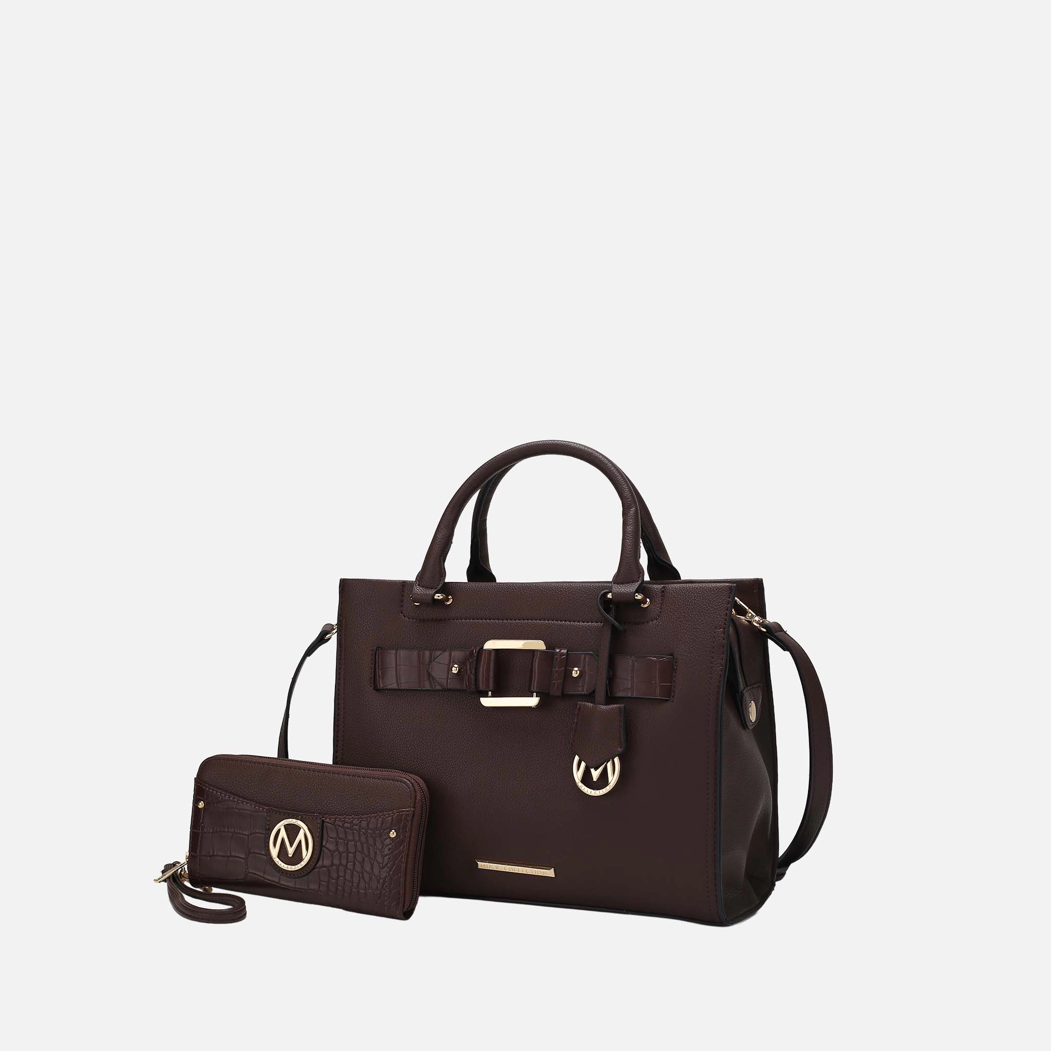 Mia K Collection Virginia Tote - Pebbled Vegan Leather with Croc-Embossed Accents and Matching Wallet