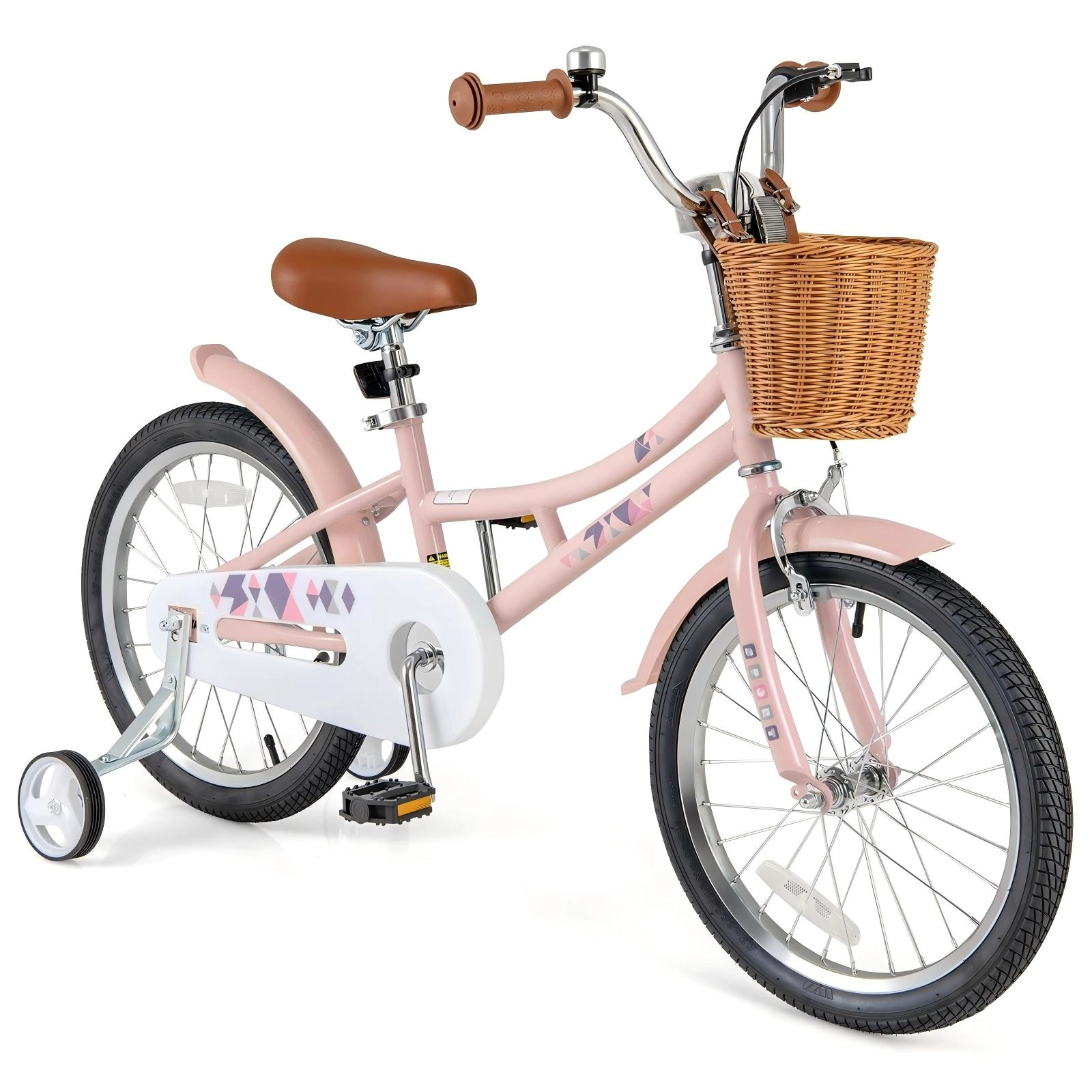 SUGIFT Pink Removable Basket Training Wheels Fenders and Kickstand Kids 18 Inch Retro Bike