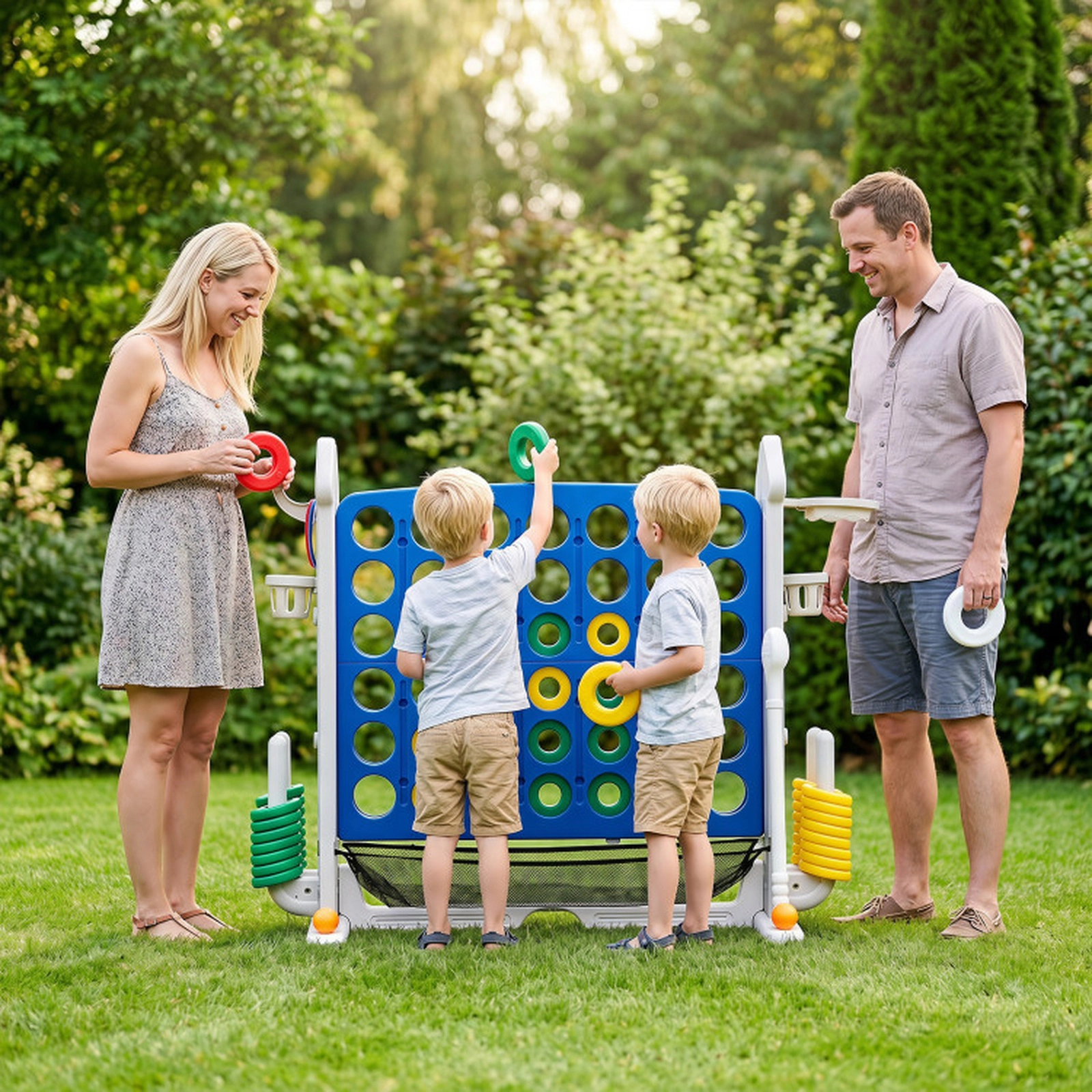 SUGIFT Blue 4-in-1 Height Adjustable 4-to-Score Game with Mesh Net and Carrying Bag 35-in W 32-in to 38.5-in H