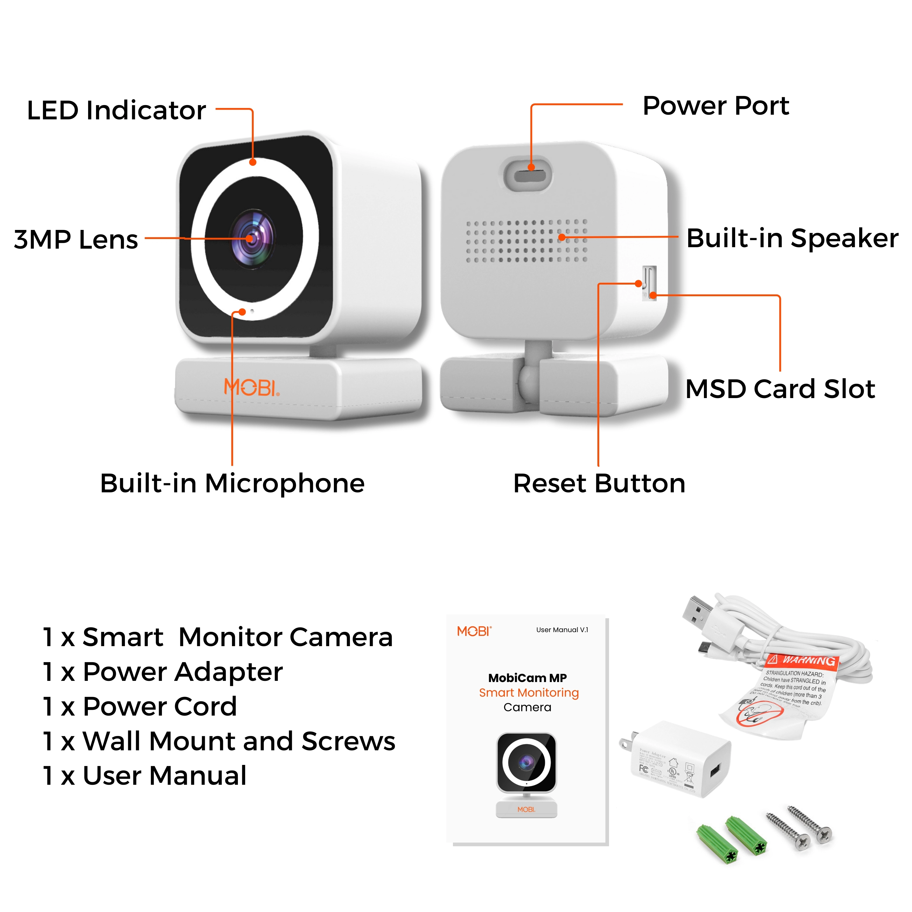 MobiCam MP Smart Home Monitor – 3MP 1080p, Dual Band Wi‑Fi