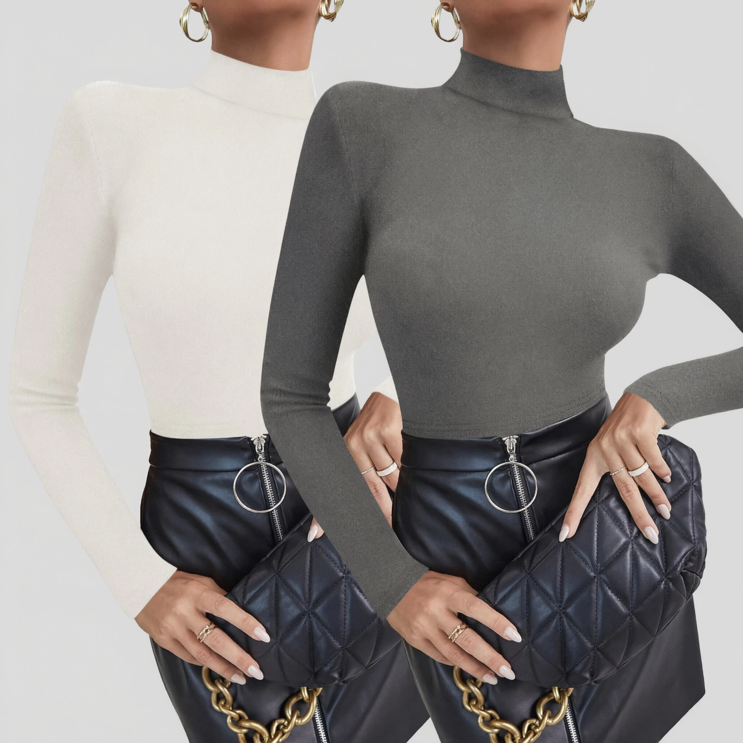 Zeagoo Women 2-Pack Turtleneck Long Sleeve Crop Top