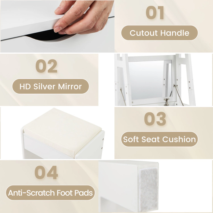 Hivvago Vanity Desk Set With Flip Top Mirror  Hidden Storage Compartments And Cushioned Stool