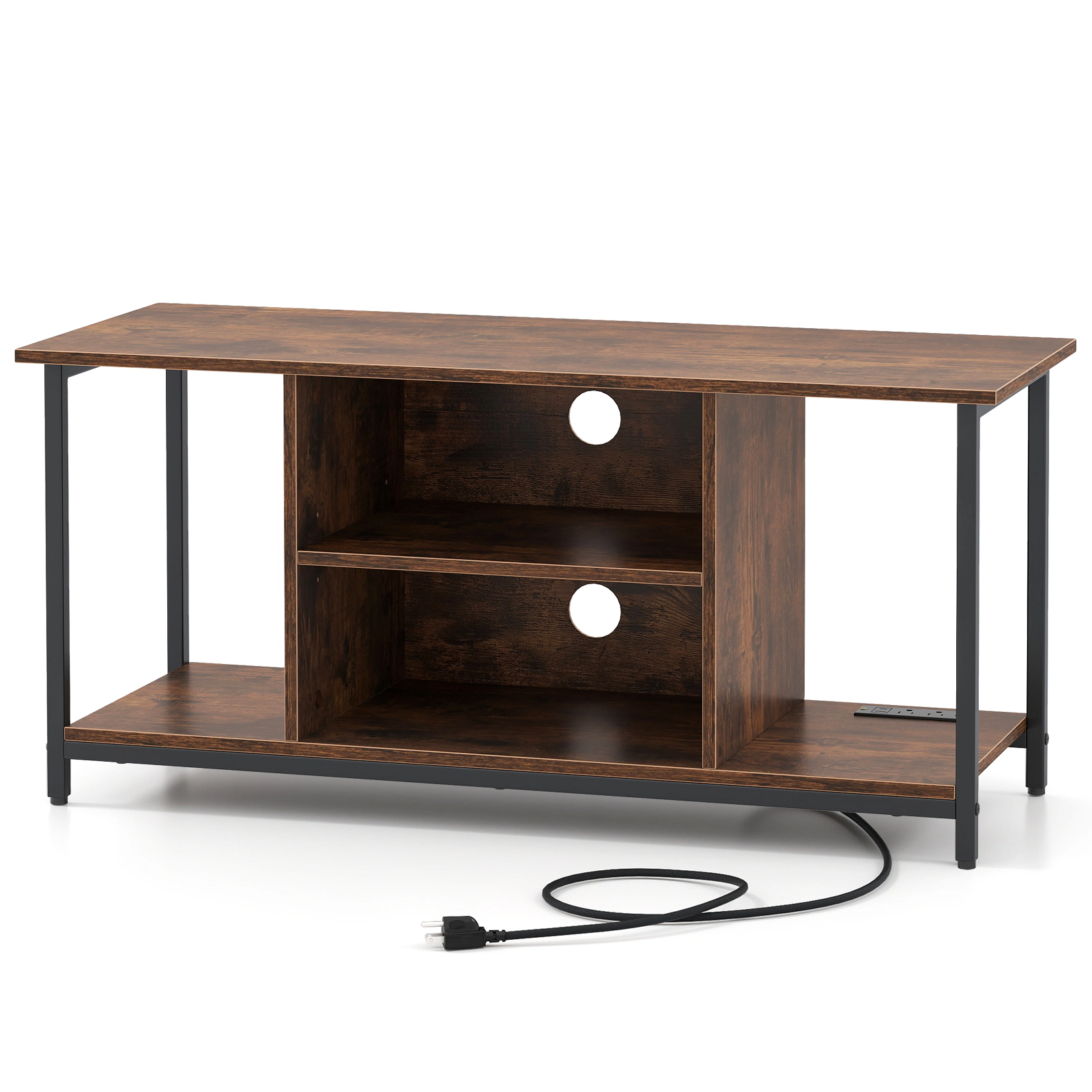 SUGIFT TV Stand Entertainment Center with Power Outlets 100-lb Top Capacity for TVs up to 50 Inches Rustic Brown & Black