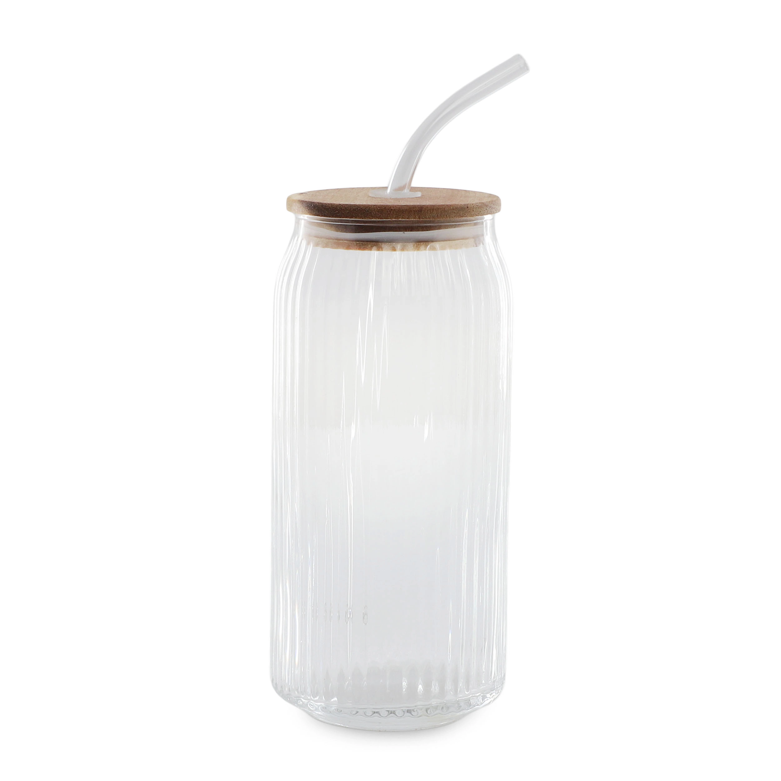 Gibson Homewares Zanita 21 Ounce 6-Piece Set Handmade Glass Tumbler with Straw and Acacia Wood Lid
